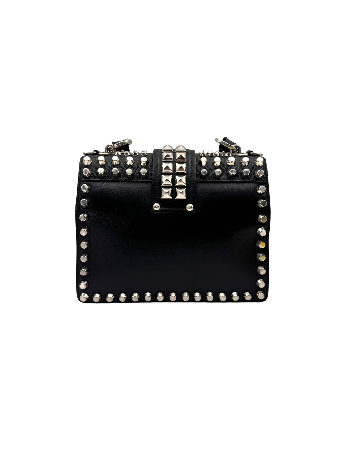 Prada Cahier Black Leather Studded Shoulder Bag PR356