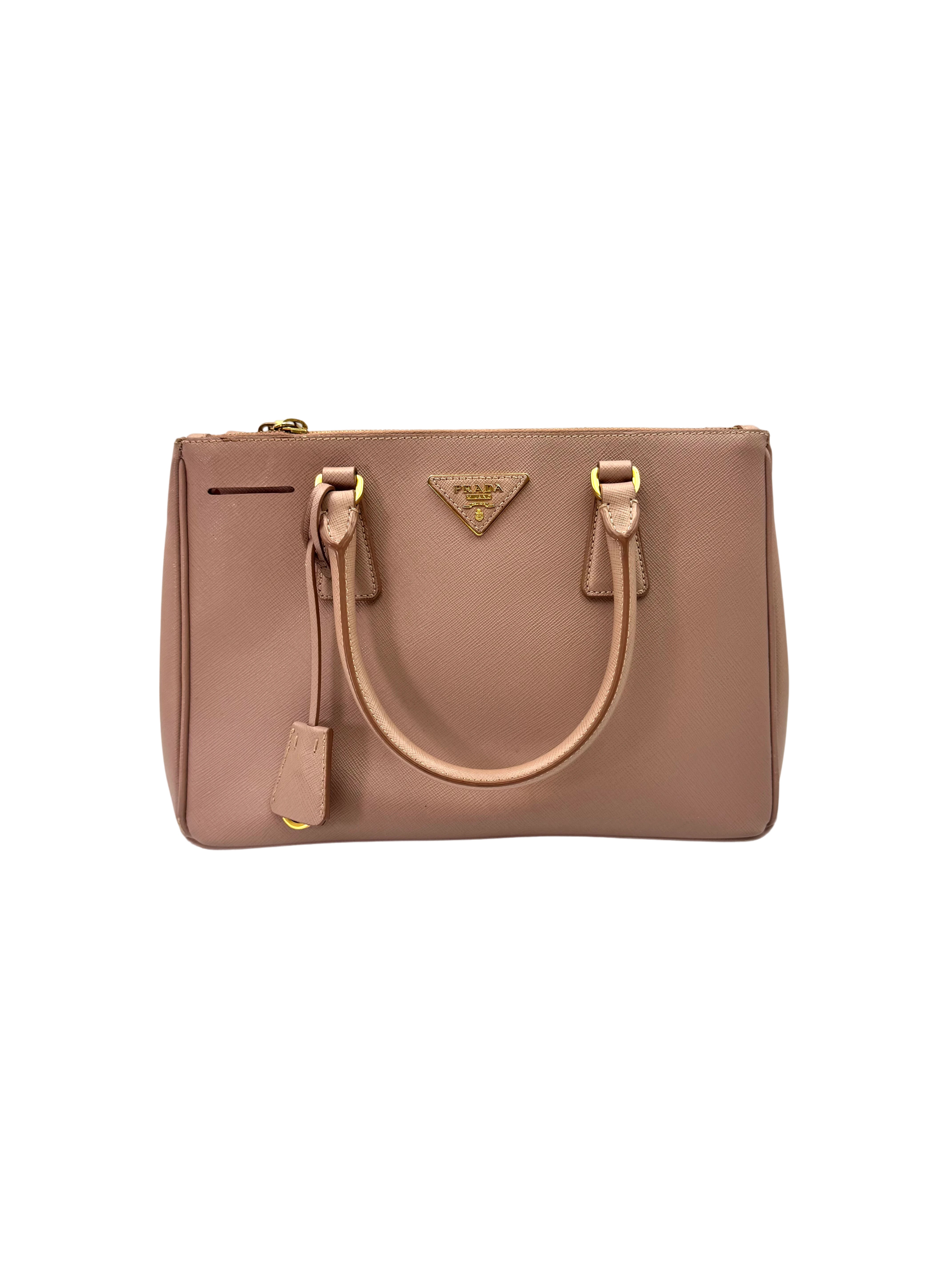 Prada Galleria Pink Saffiano Leather Small Size Handle Bag PR357