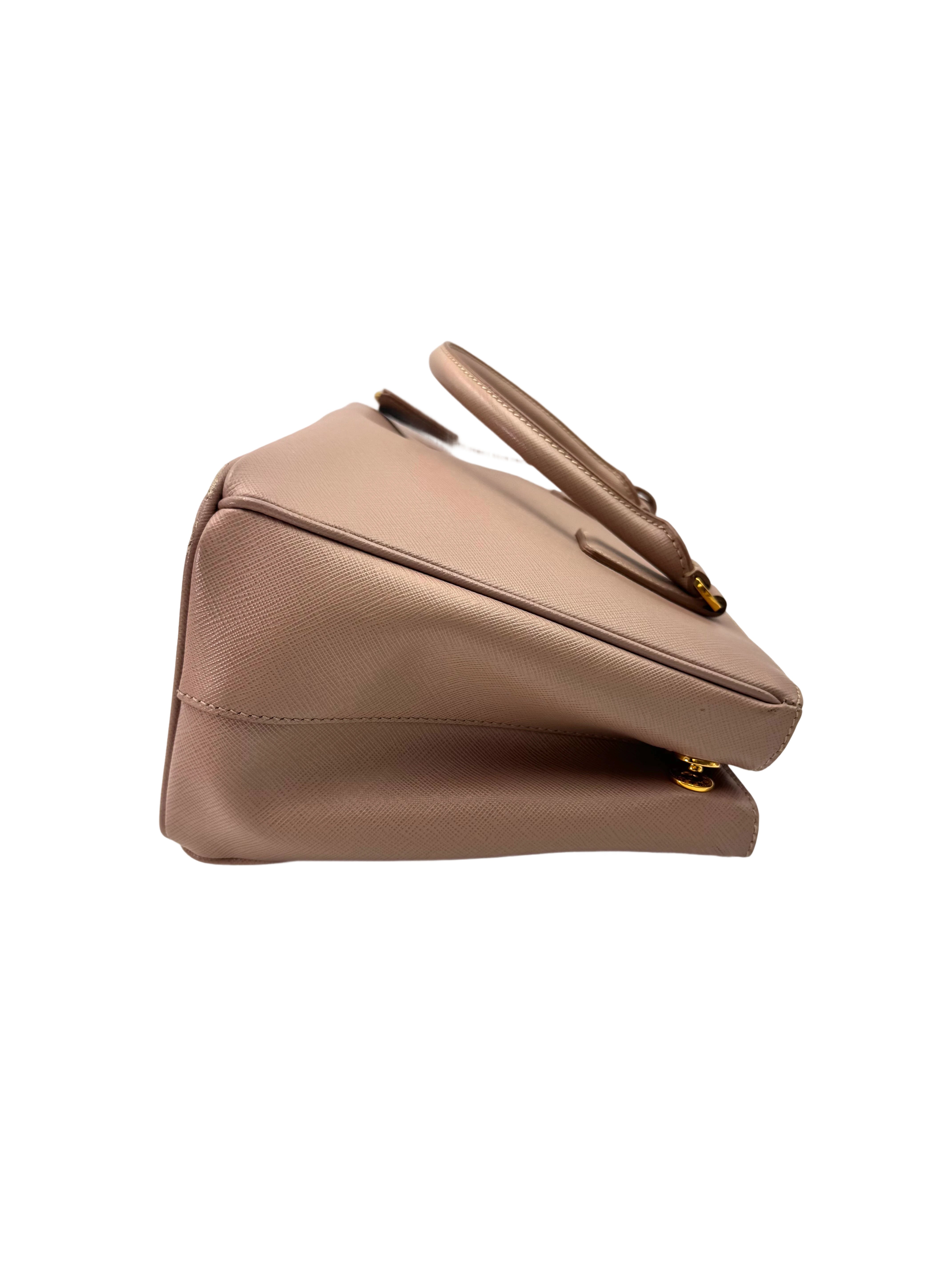 Prada Galleria Pink Saffiano Leather Small Size Handle Bag PR357