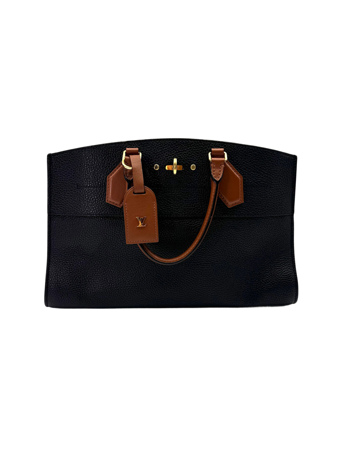 Louis Vuitton City Steamer Black Grained Leather Brown Handle Bag LV2773