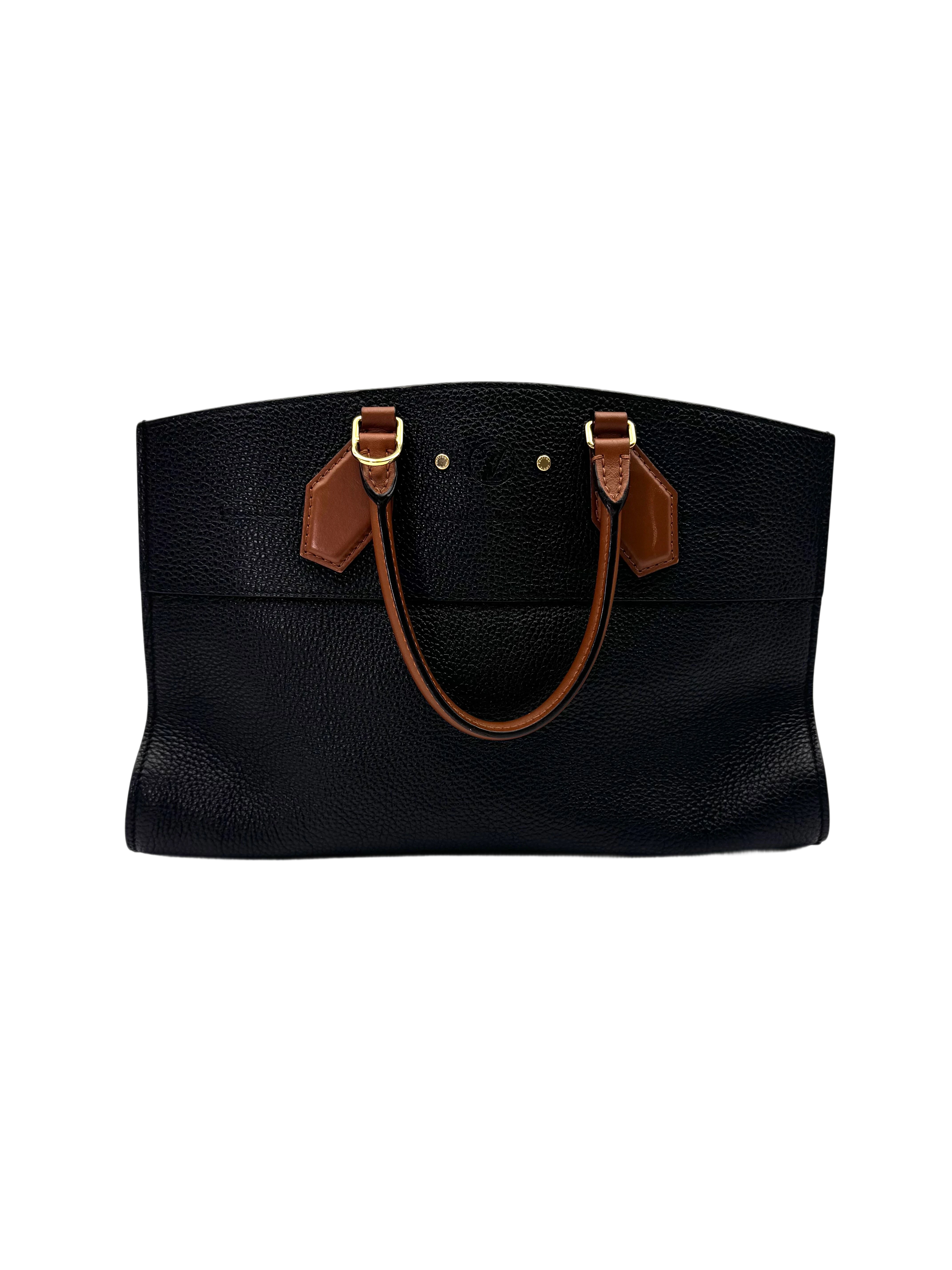 Louis Vuitton City Steamer Black Grained Leather Brown Handle Bag LV2773