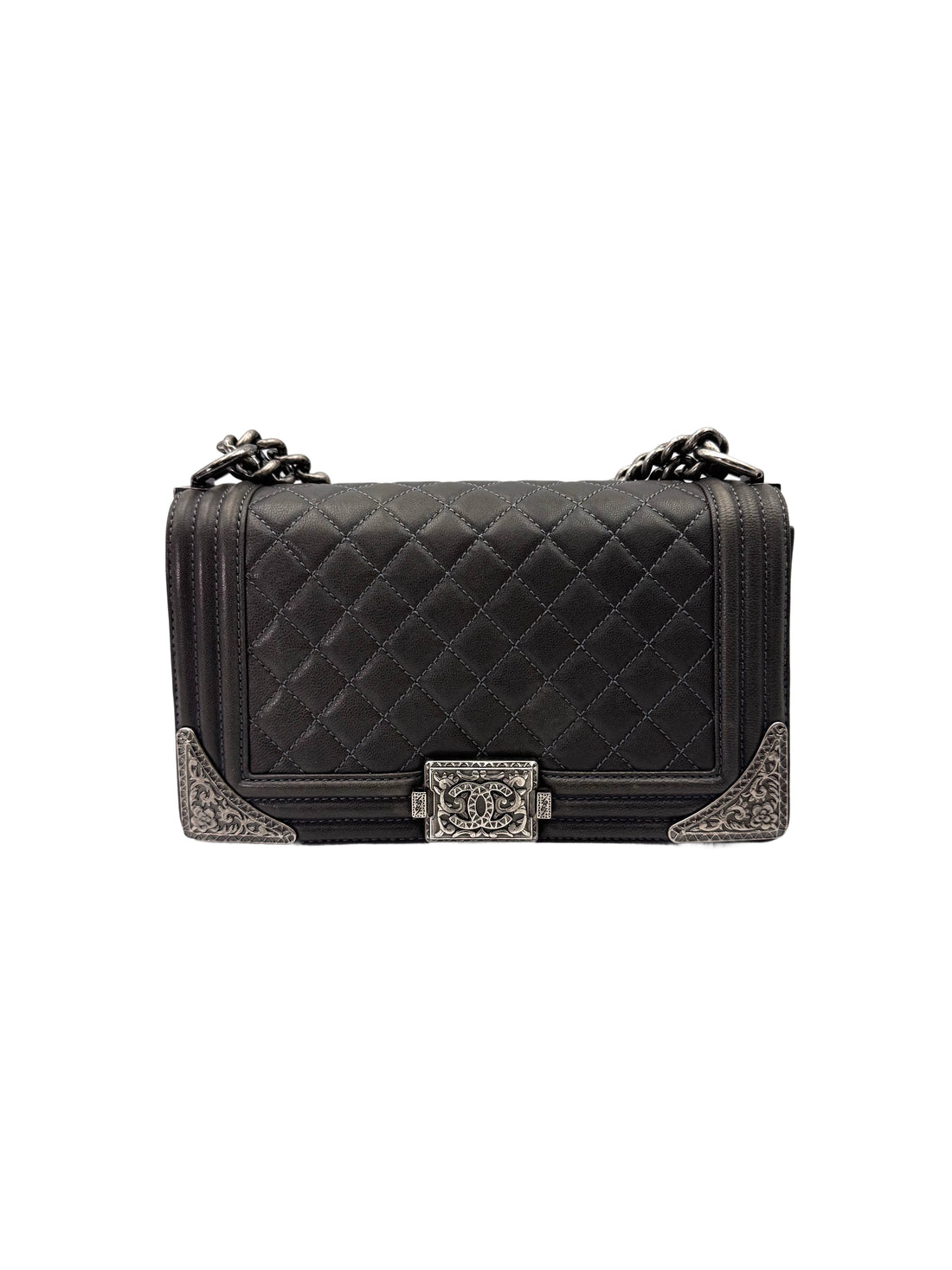 Chanel Paris-Dallas LeBoy Black Quilted Leather Flap Bag With Silver Buckle(19***18) CC1994