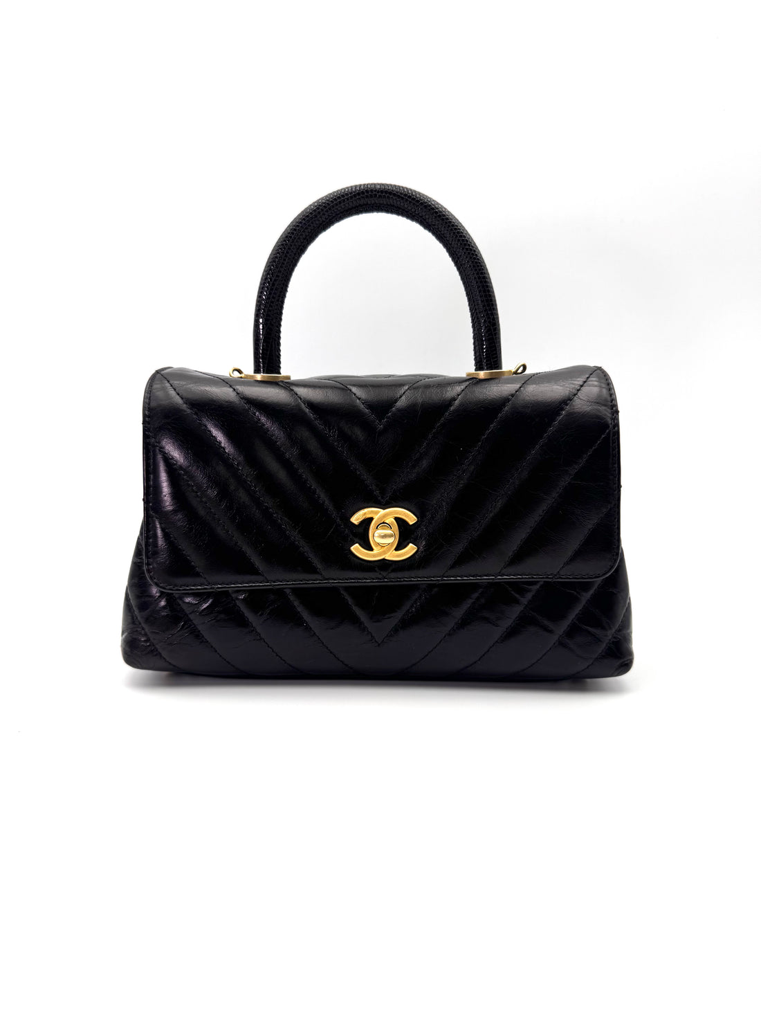 Chanel CoCo Handle Black Chevron Quilted Calfskin Small Size Shoulder Bag(25***43) IRIS227