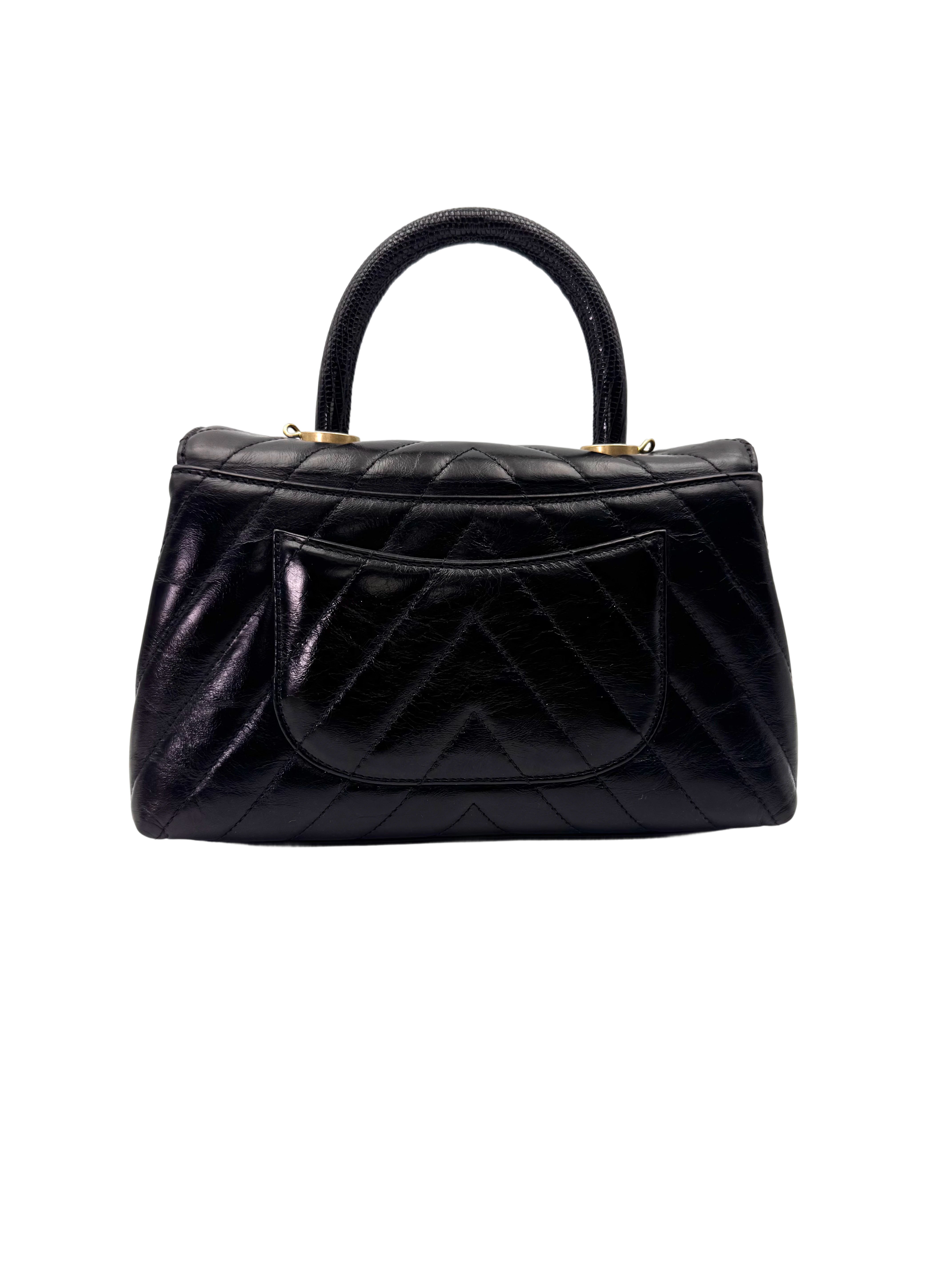 Chanel CoCo Handle Black Chevron Quilted Calfskin Small Size Shoulder Bag(25***43) IRIS227