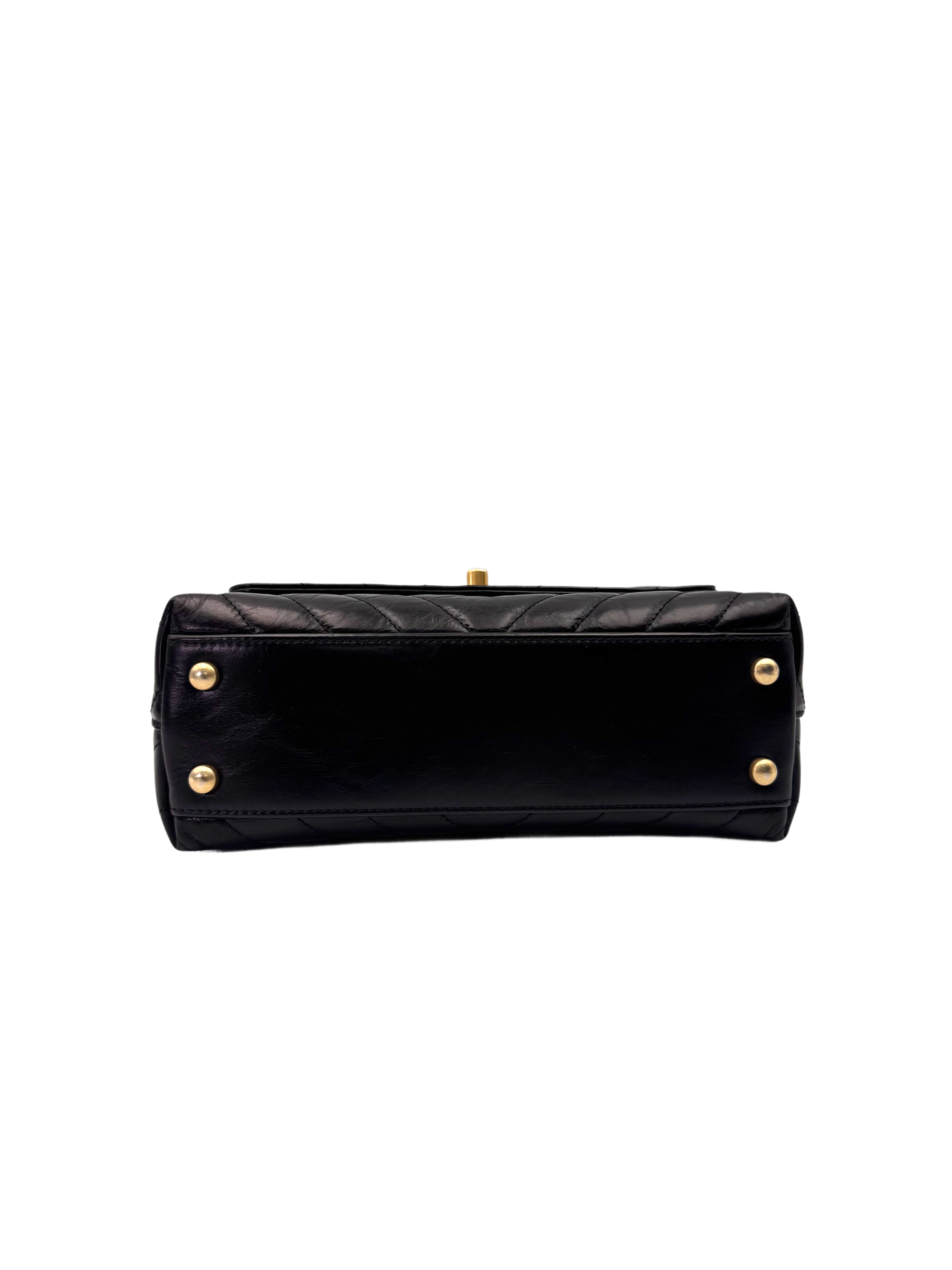 Chanel CoCo Handle Black Chevron Quilted Calfskin Small Size Shoulder Bag(25***43) IRIS227