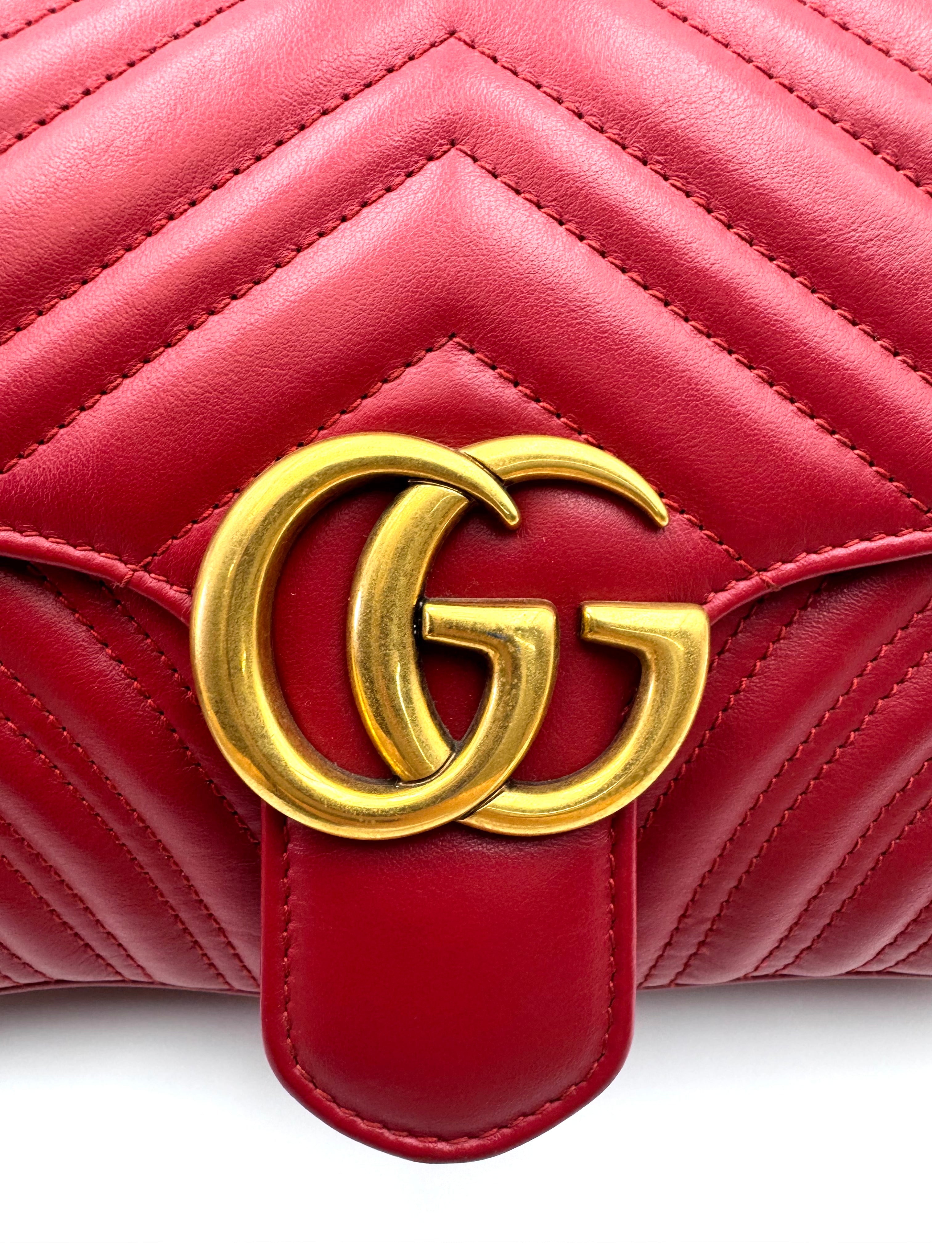 Gucci GG Marmont Red Matelasse Leather Shoulder Bag GG1048