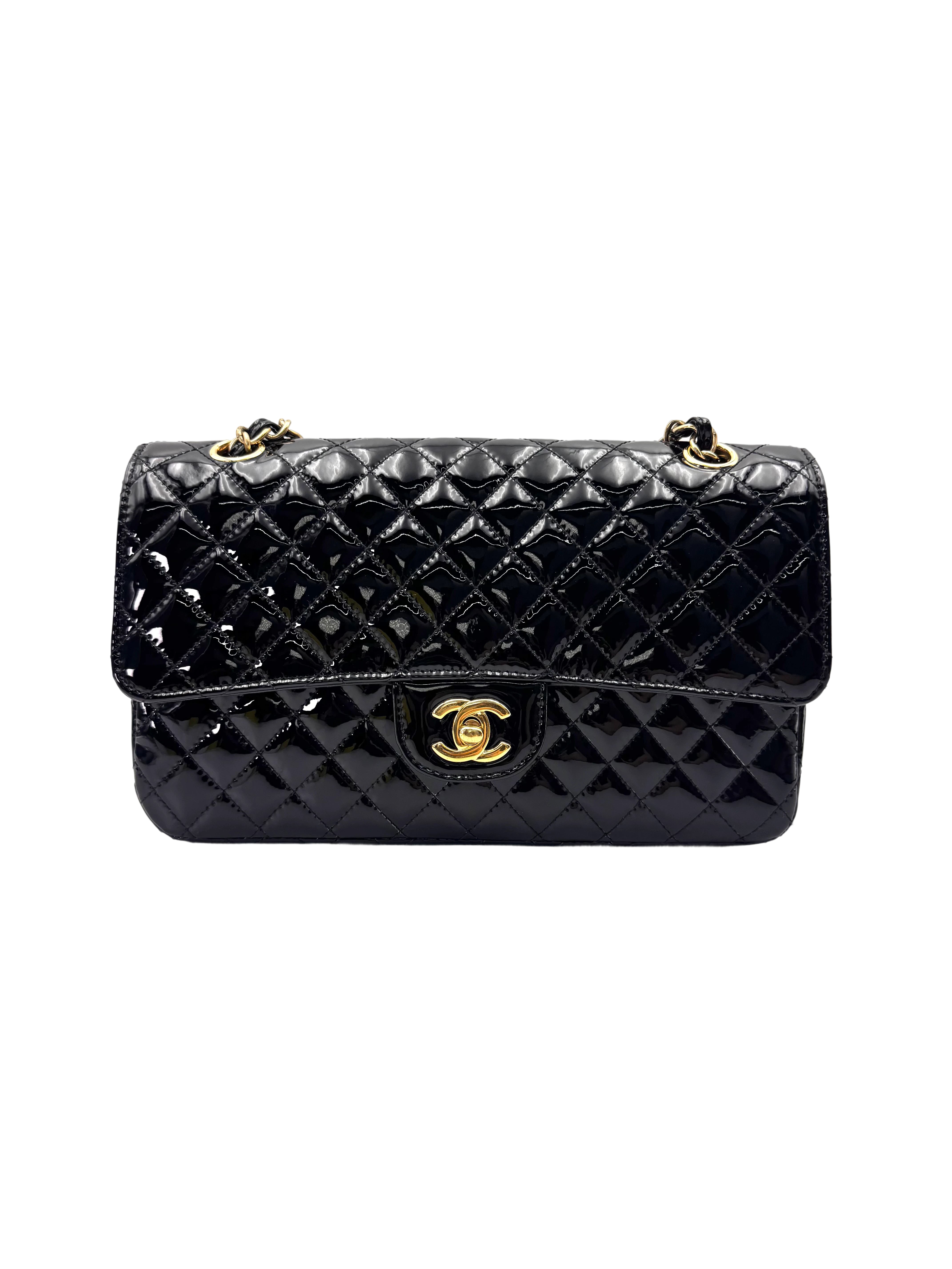 Chanel Classic Flap Black Quilted Patent Leather Medium Size Shoulder Bag With Valentine Charms(13***39) CC1992
