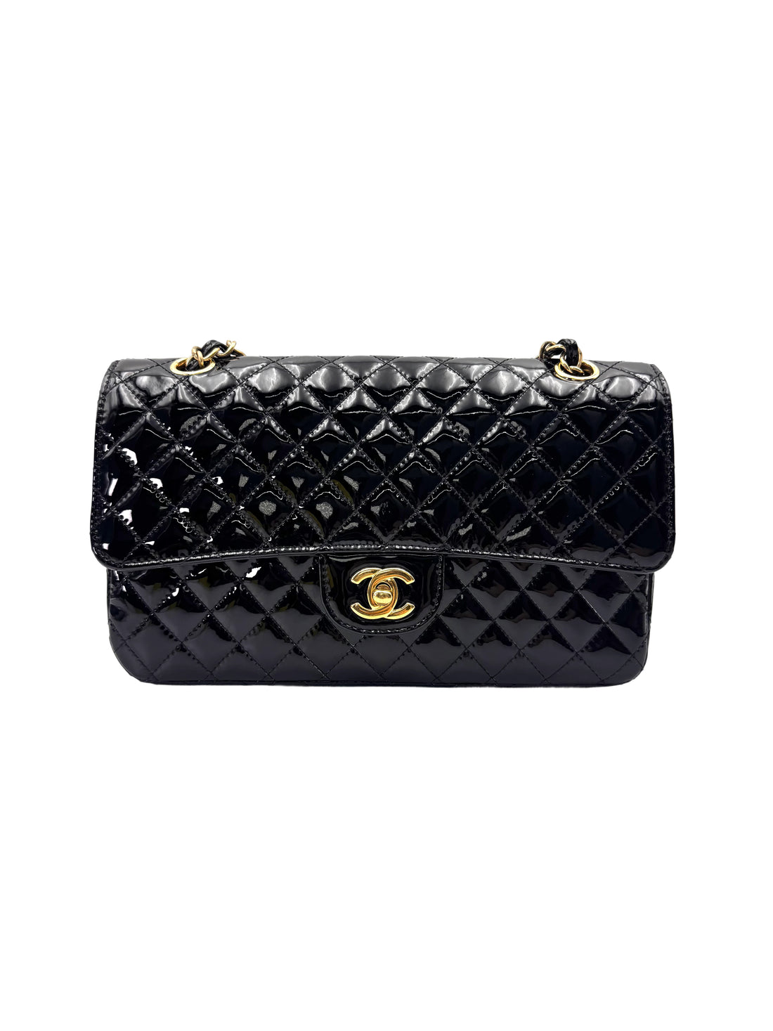 Chanel Classic Flap Black Quilted Patent Leather Medium Size Shoulder Bag With Valentine Charms(13***39) CC1992