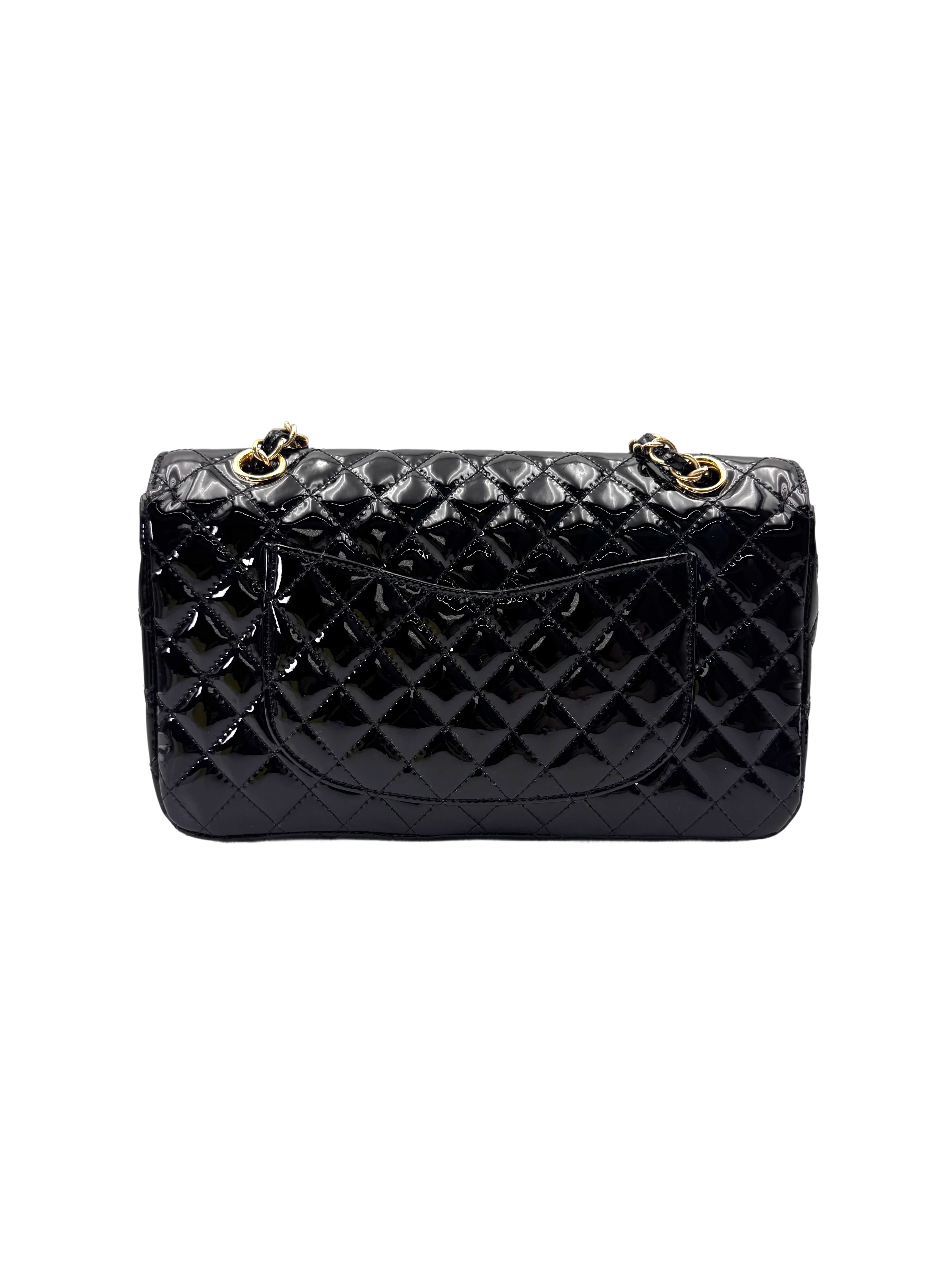 Chanel Classic Flap Black Quilted Patent Leather Medium Size Shoulder Bag With Valentine Charms(13***39) CC1992