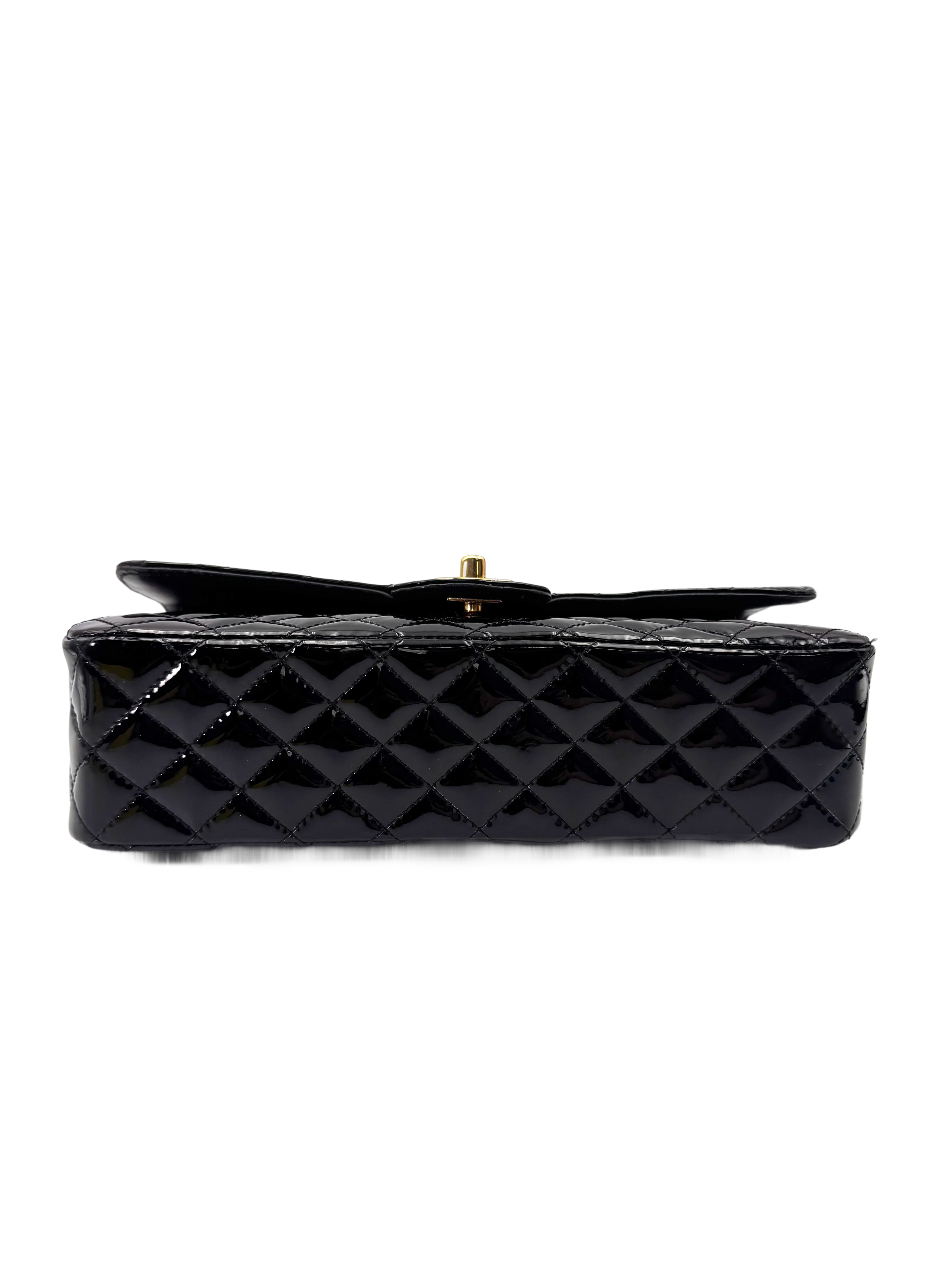 Chanel Classic Flap Black Quilted Patent Leather Medium Size Shoulder Bag With Valentine Charms(13***39) CC1992