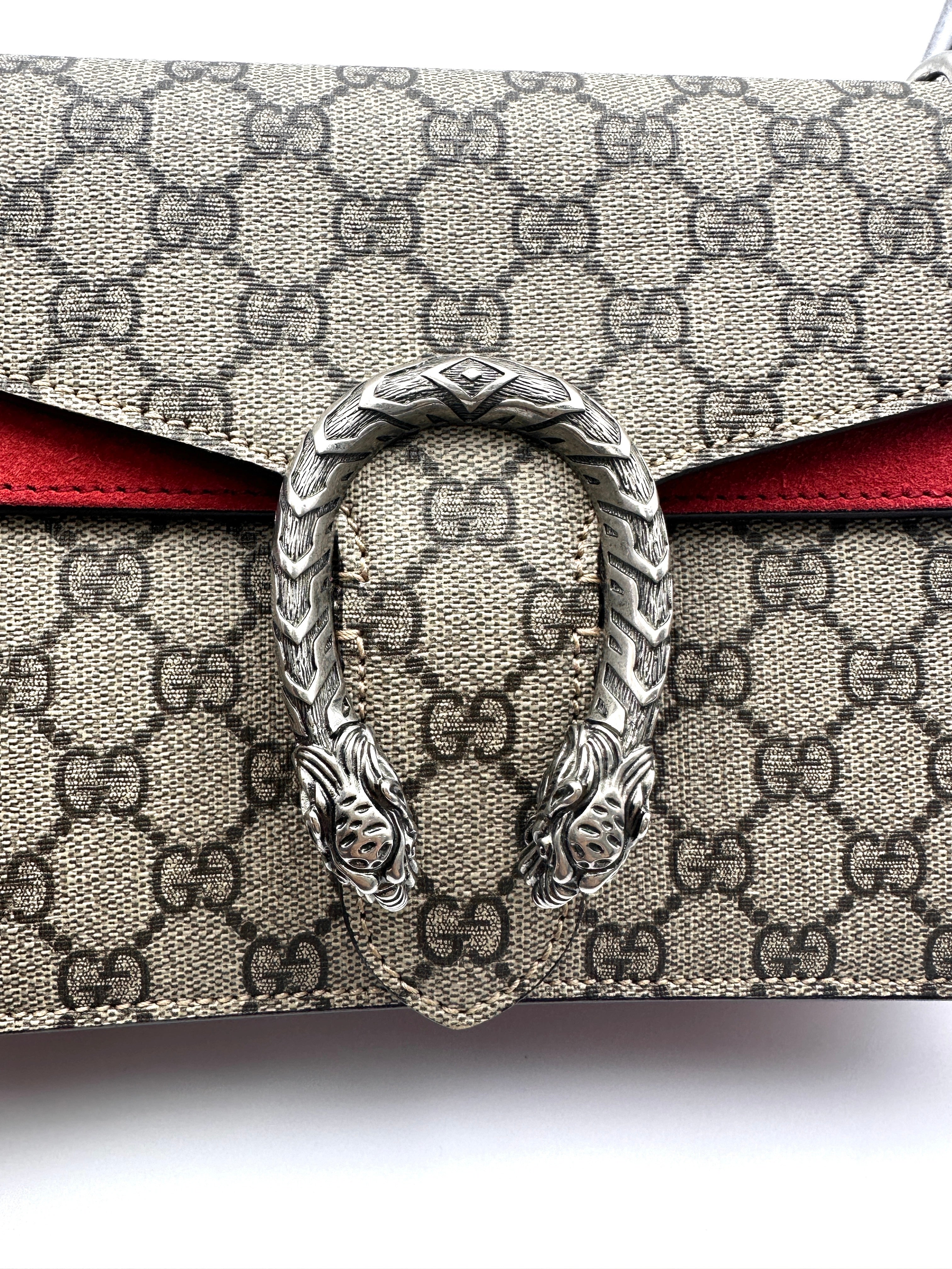 Gucci Dionysus GG Supreme Canvas Shoulder Bag With Red Tirm GG1051