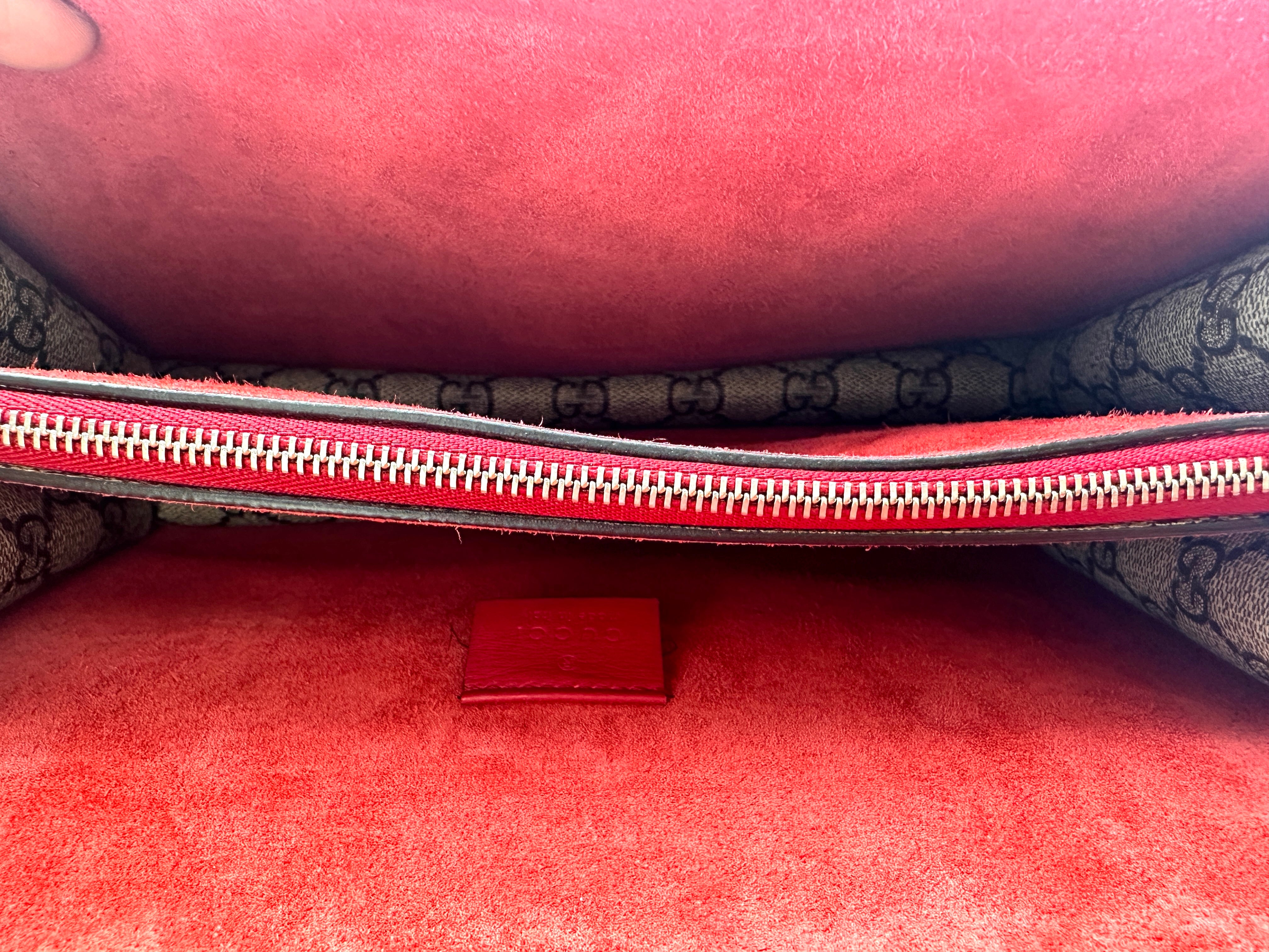 Gucci Dionysus GG Supreme Canvas Shoulder Bag With Red Tirm GG1051