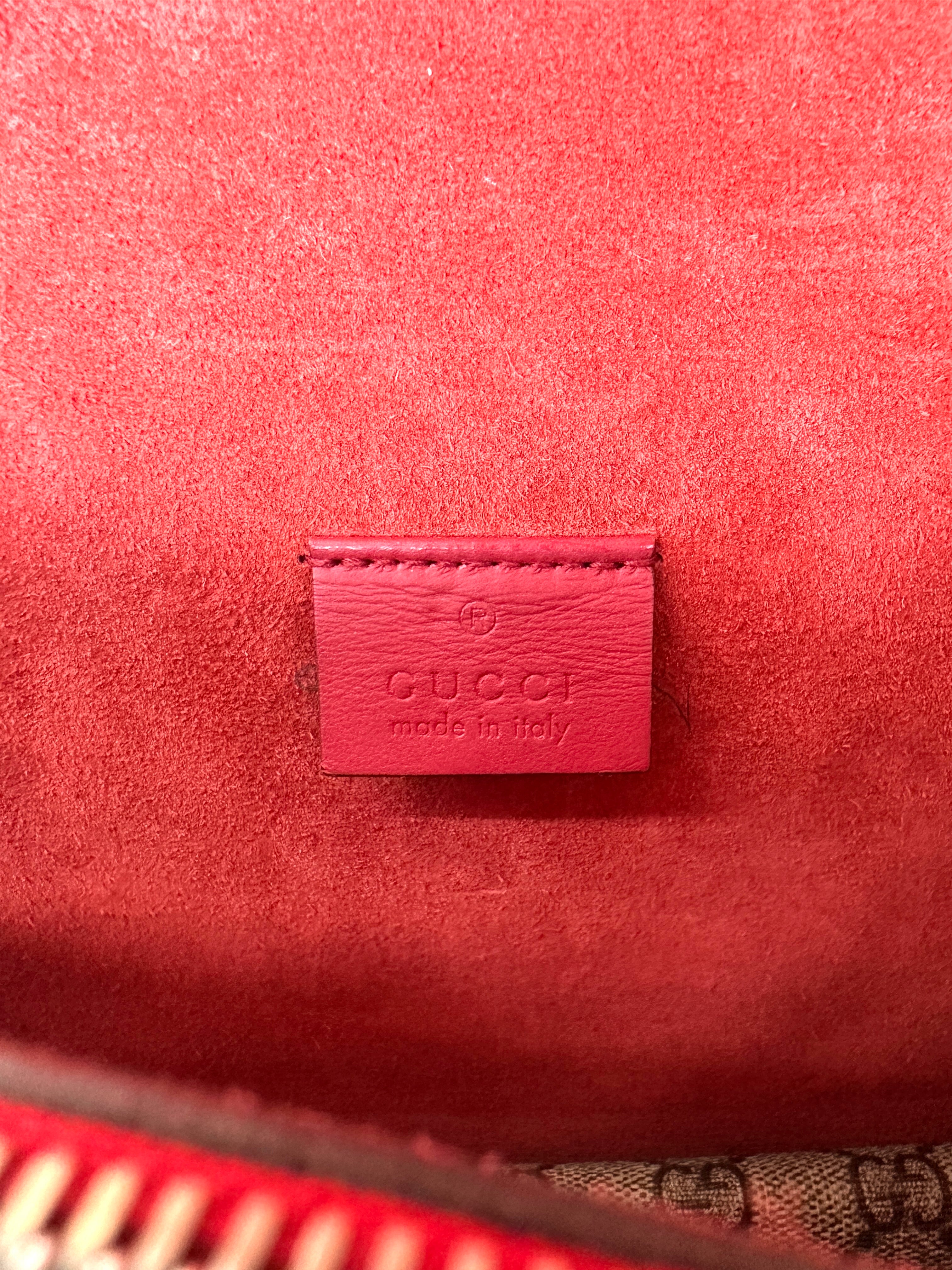 Gucci Dionysus GG Supreme Canvas Shoulder Bag With Red Tirm GG1051
