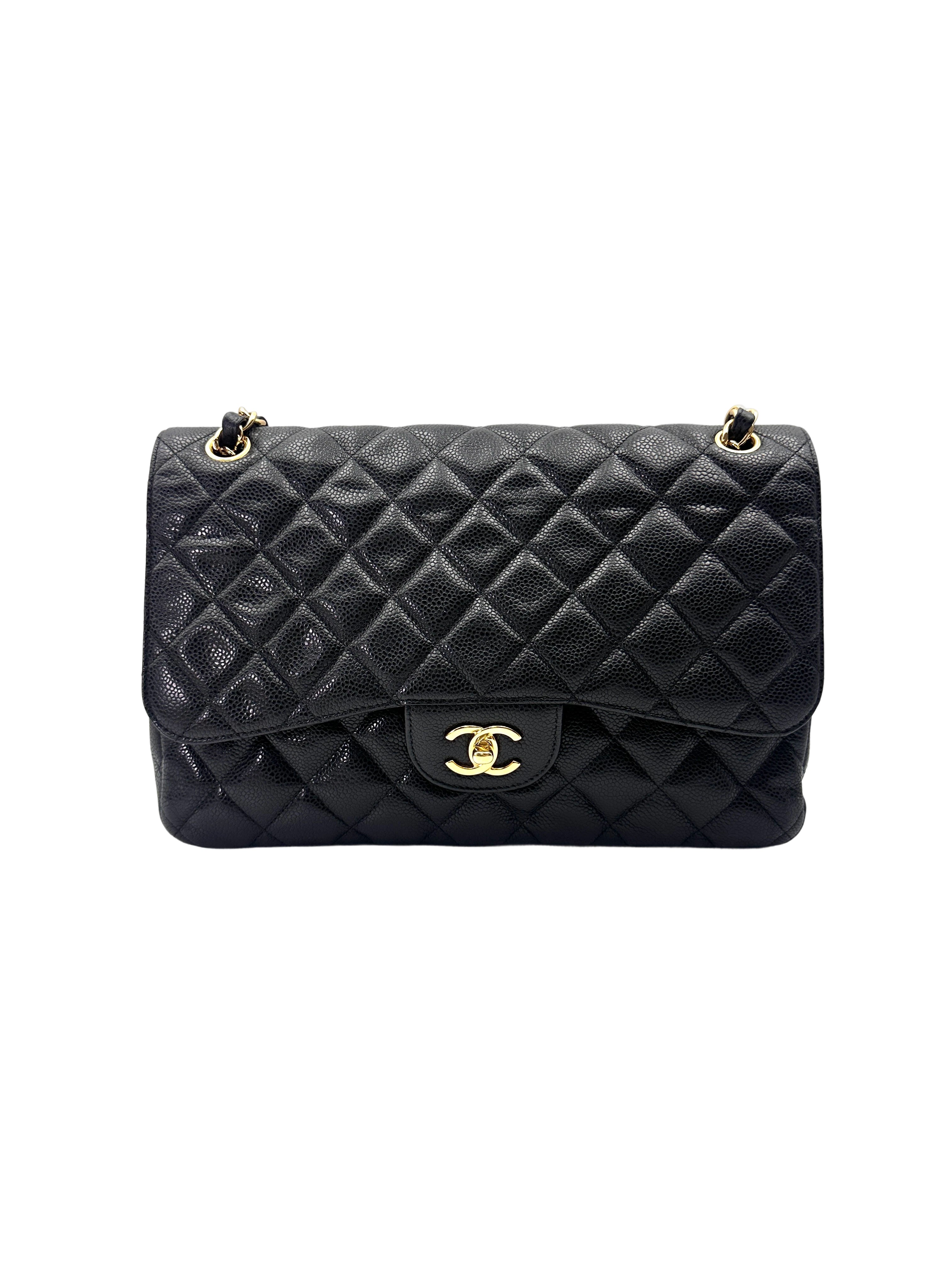 Chanel Classic Flap Black Quilted Leather Jumbo Shoulder Bag With Gold Buckle(15***91) CC1991