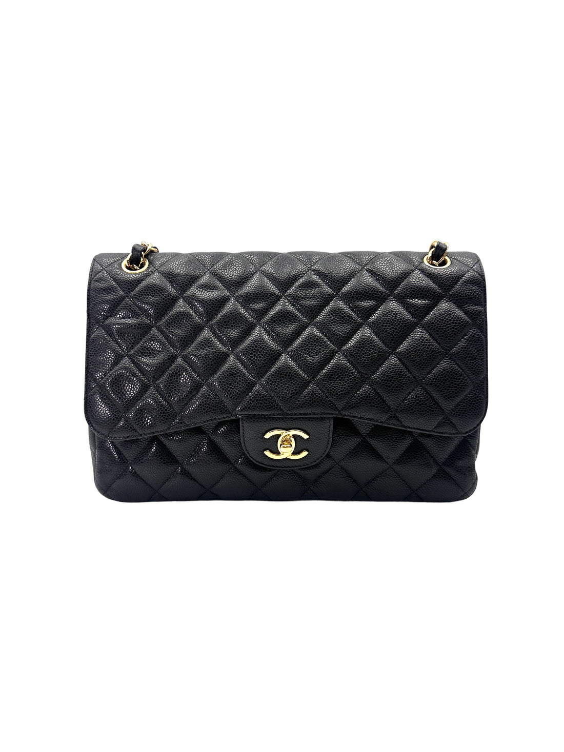 Chanel Classic Flap Black Quilted Leather Jumbo Shoulder Bag With Gold Buckle(15***91) CC1991