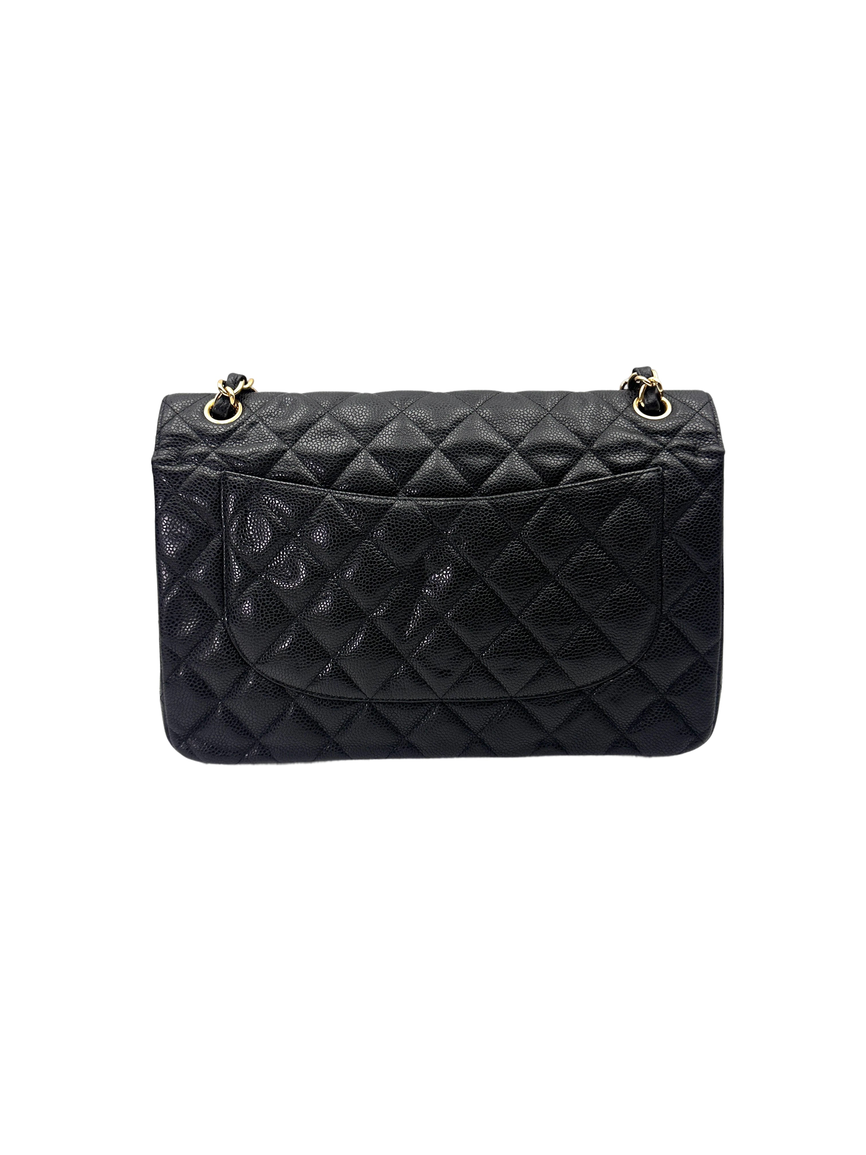 Chanel Classic Flap Black Quilted Leather Jumbo Shoulder Bag With Gold Buckle(15***91) CC1991