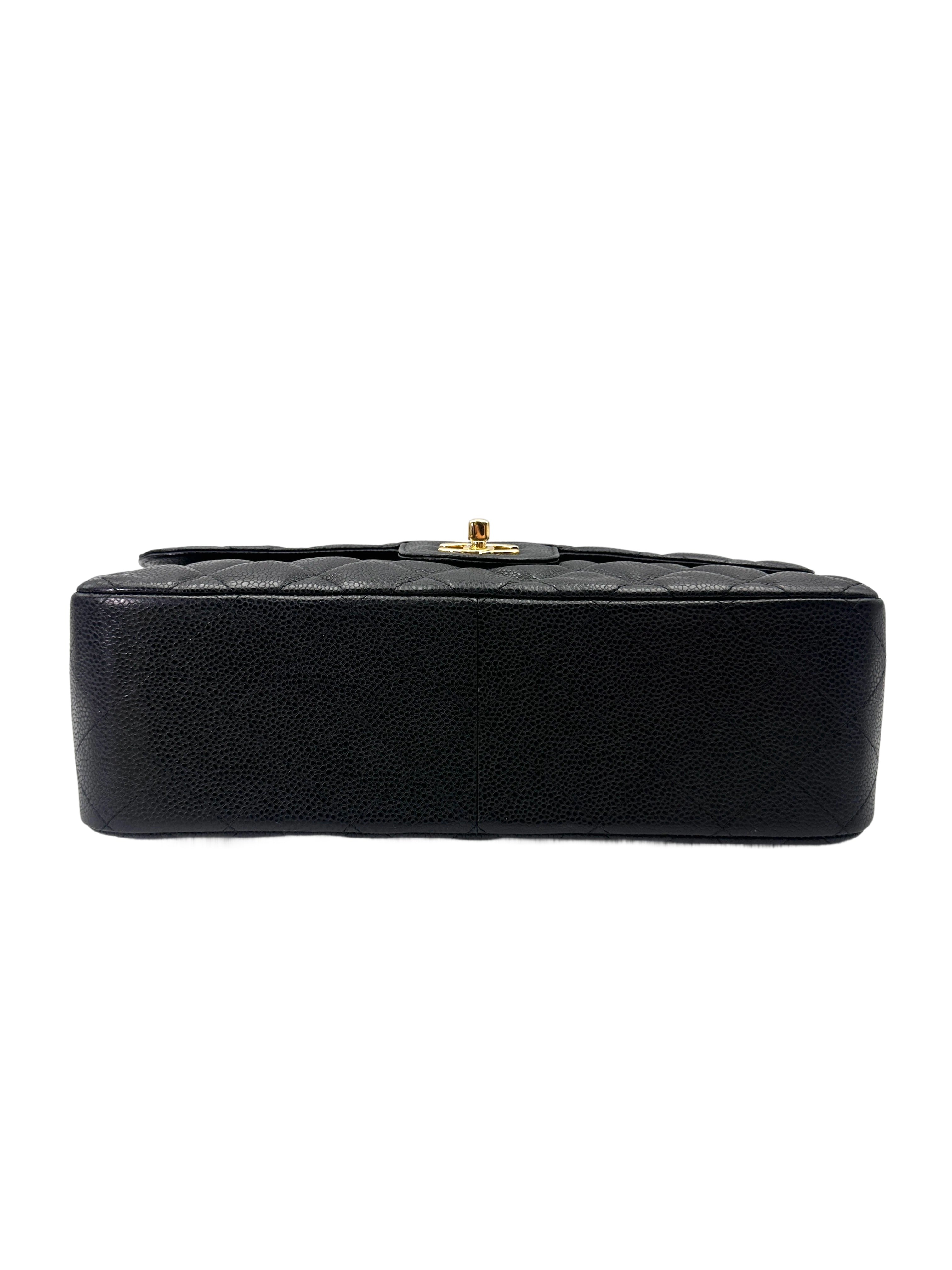 Chanel Classic Flap Black Quilted Leather Jumbo Shoulder Bag With Gold Buckle(15***91) CC1991
