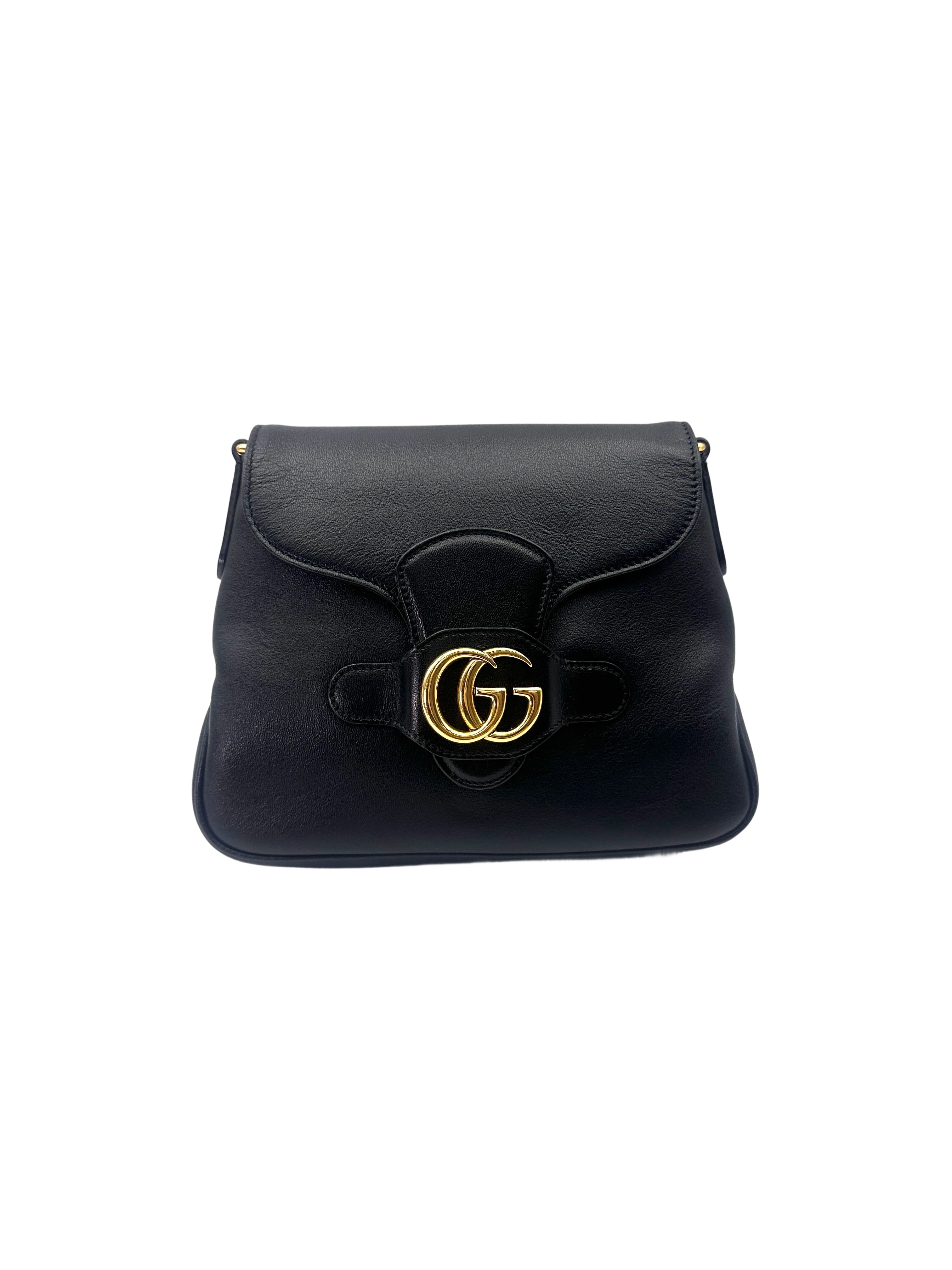 Gucci Dahlia Black Leather Shoulder Bag GG1056