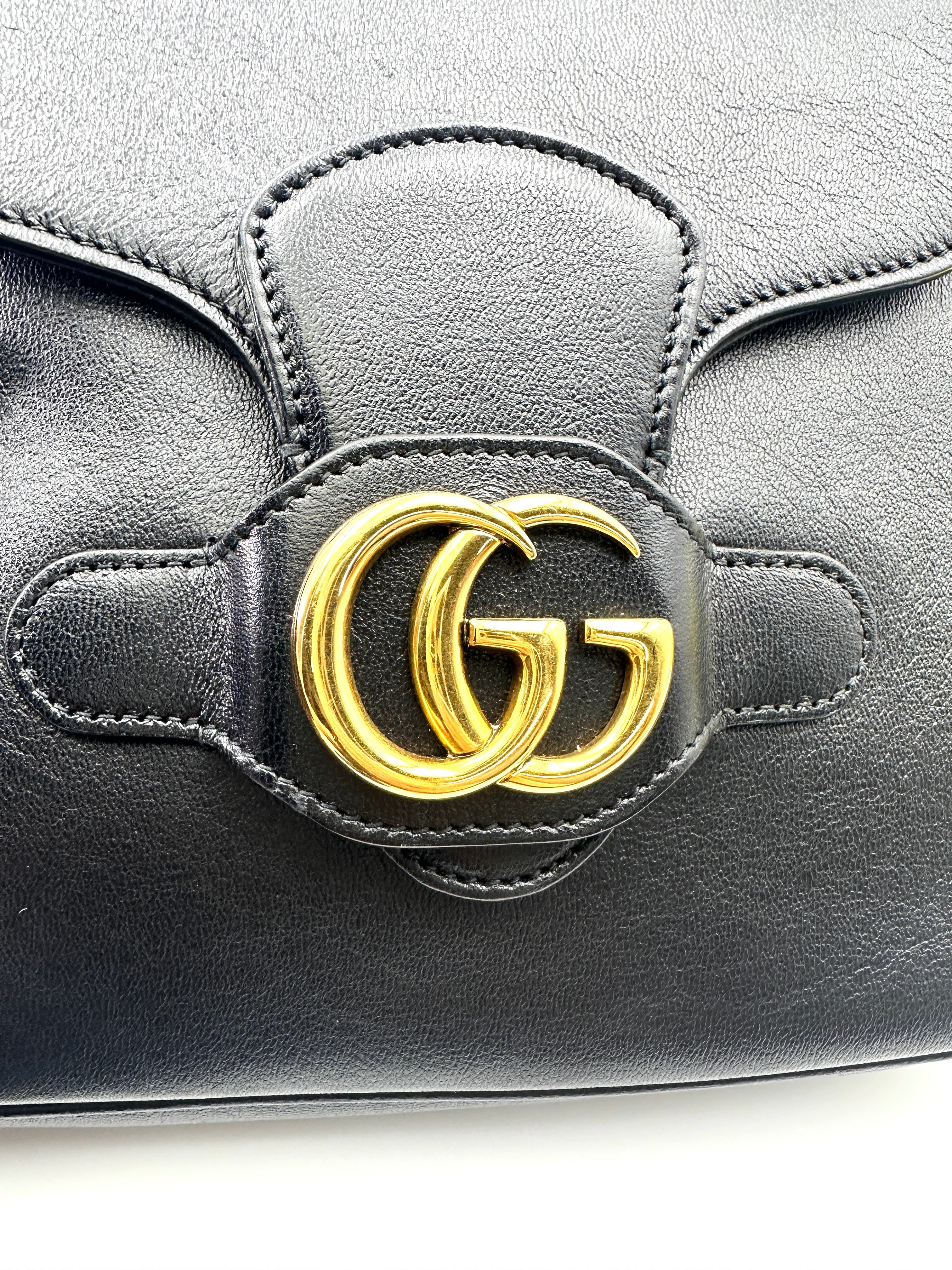 Gucci Dahlia Black Leather Shoulder Bag GG1056