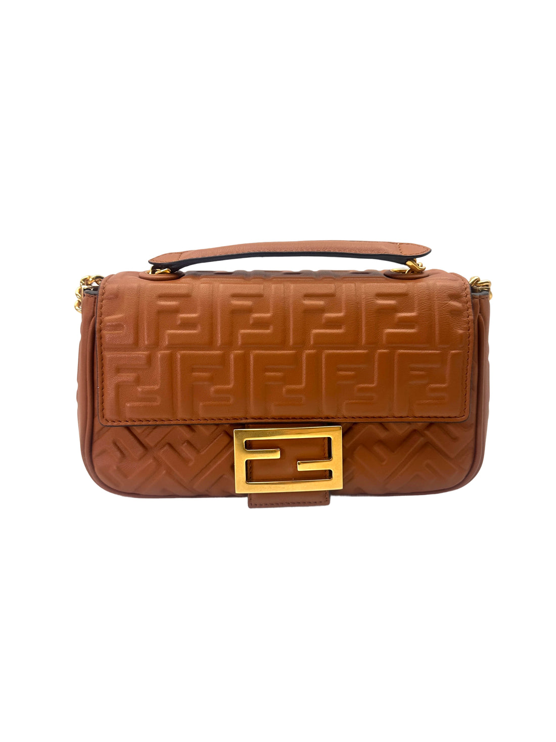 Fendi Baguette Brown 3D Embossed FF Motif Leather Shoulder Bag FF105