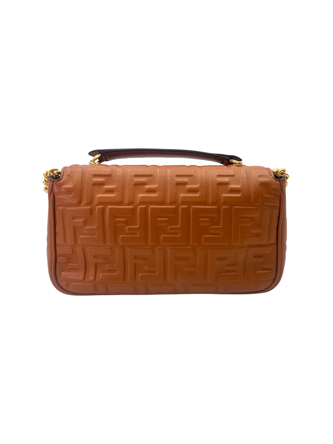 Fendi Baguette Brown 3D Embossed FF Motif Leather Shoulder Bag FF105