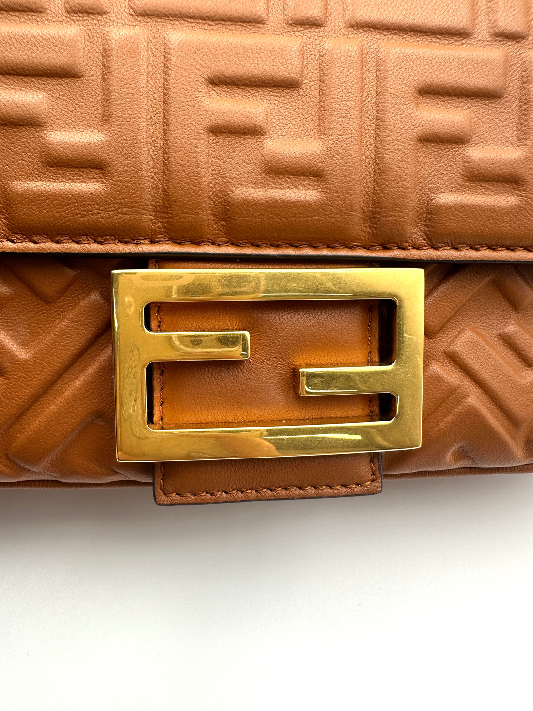 Fendi Baguette Brown 3D Embossed FF Motif Leather Shoulder Bag FF105