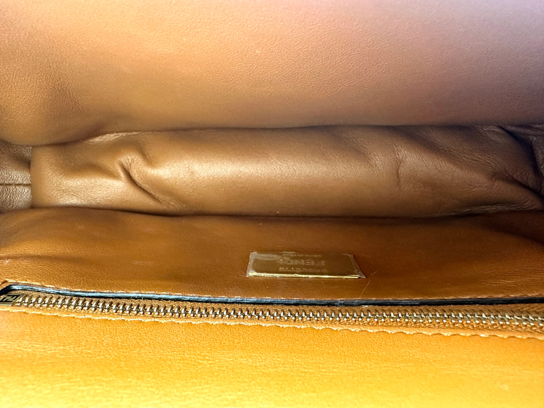 Fendi Baguette Brown 3D Embossed FF Motif Leather Shoulder Bag FF105