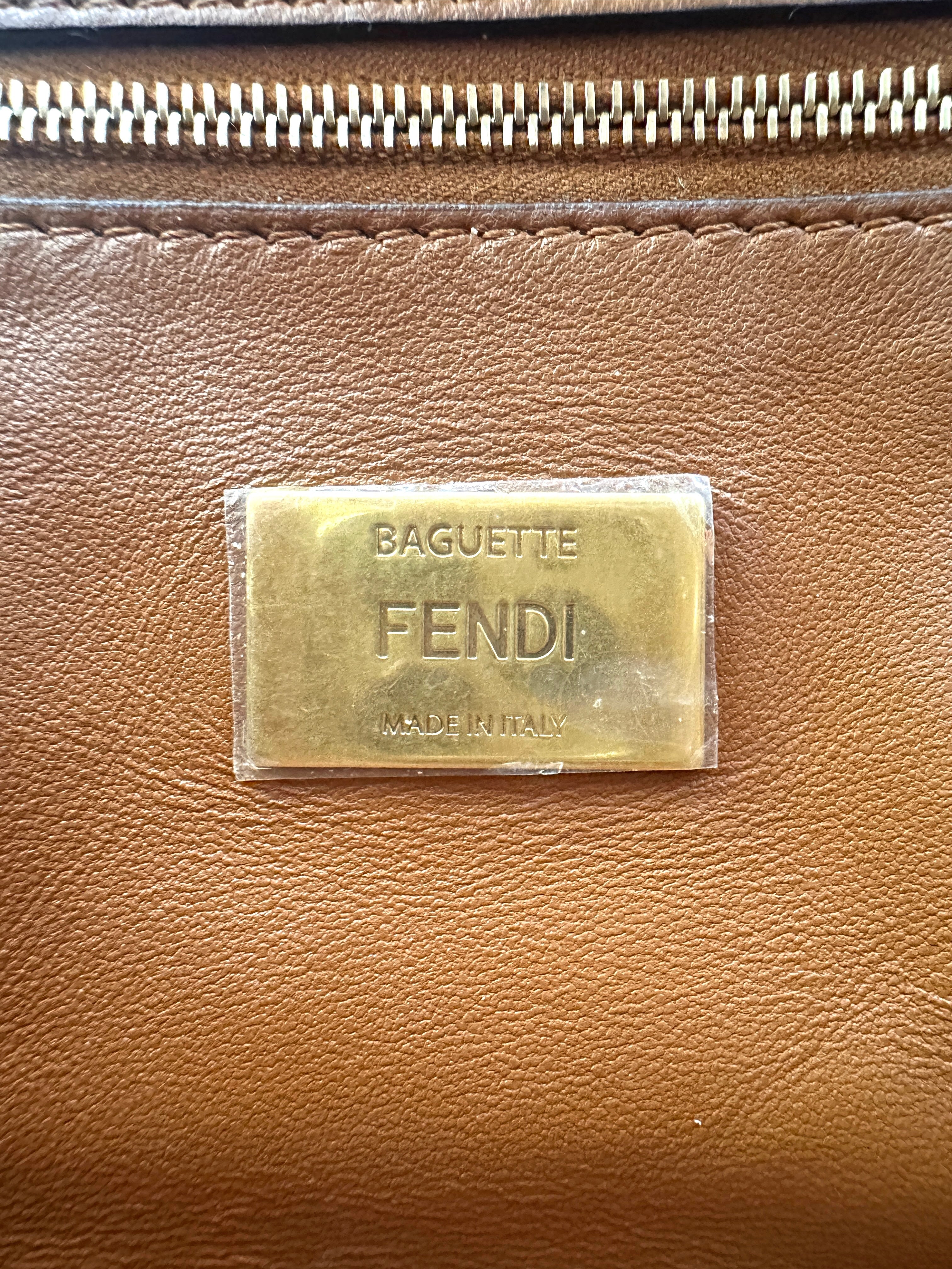Fendi Baguette Brown 3D Embossed FF Motif Leather Shoulder Bag FF105