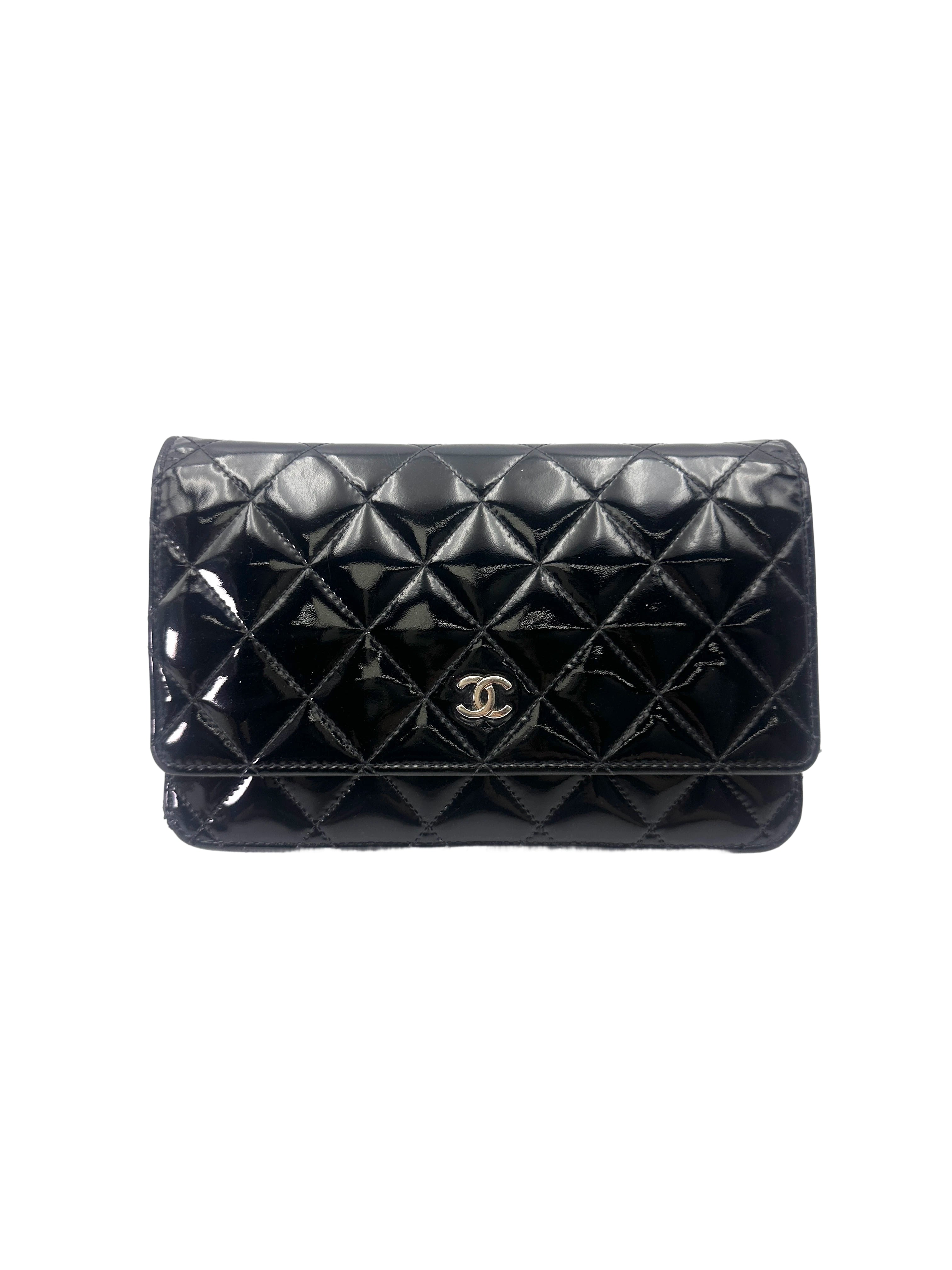 Chanel Black Quilted Patent Leather Wallet On Chain(18***66) CC1995