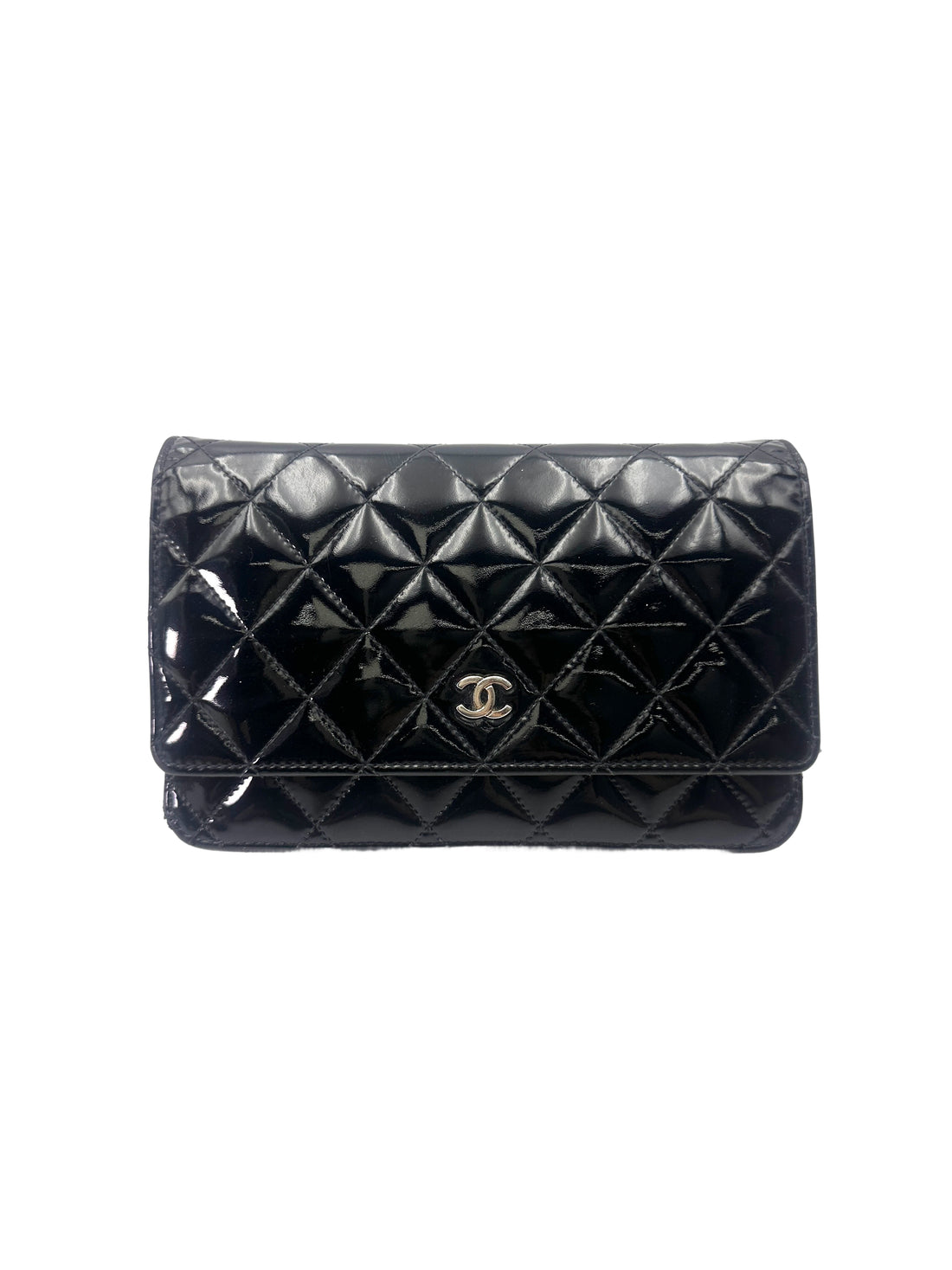 Chanel Black Quilted Patent Leather Wallet On Chain(18***66) CC1995