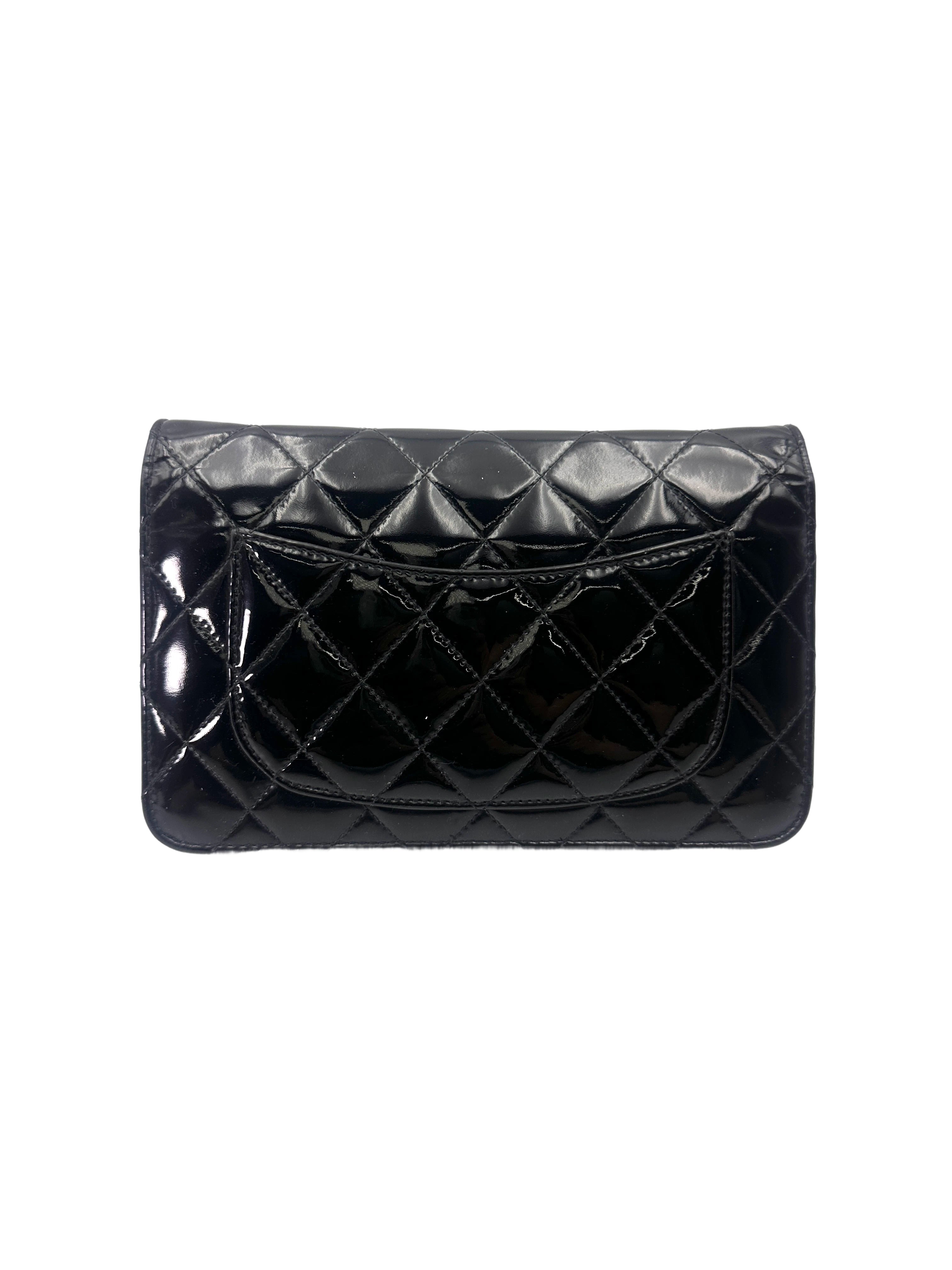 Chanel Black Quilted Patent Leather Wallet On Chain(18***66) CC1995