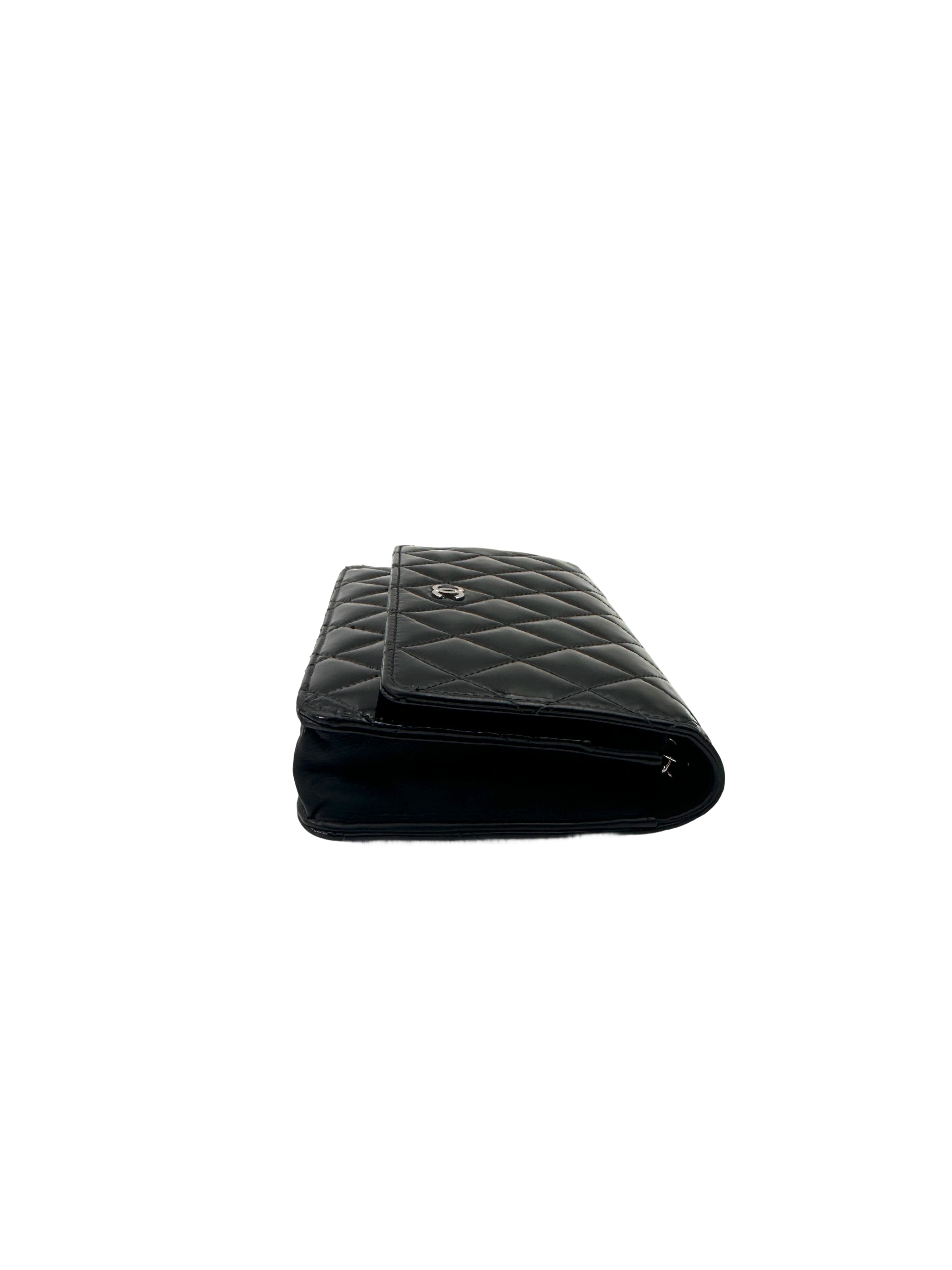 Chanel Black Quilted Patent Leather Wallet On Chain(18***66) CC1995