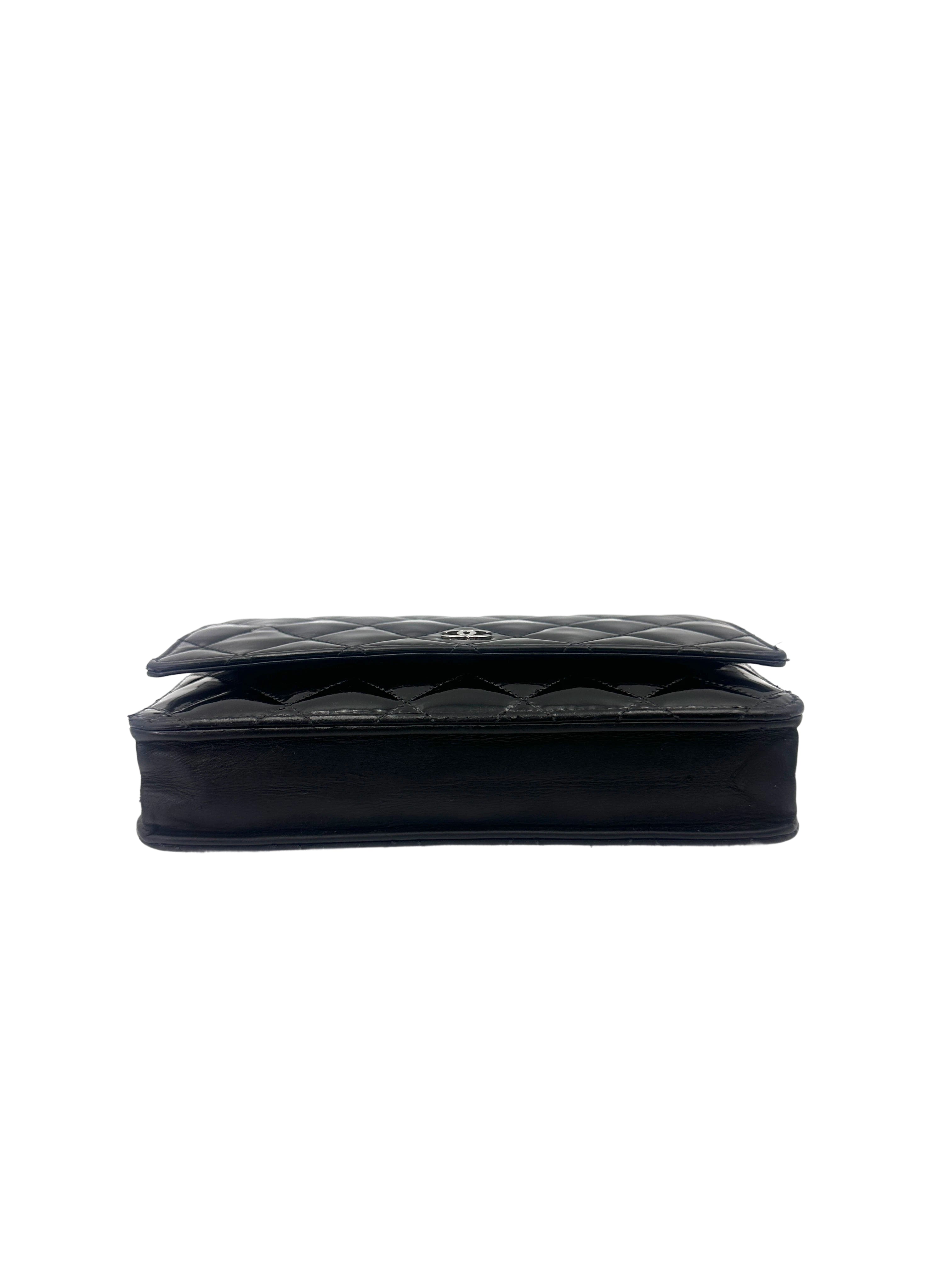 Chanel Black Quilted Patent Leather Wallet On Chain(18***66) CC1995