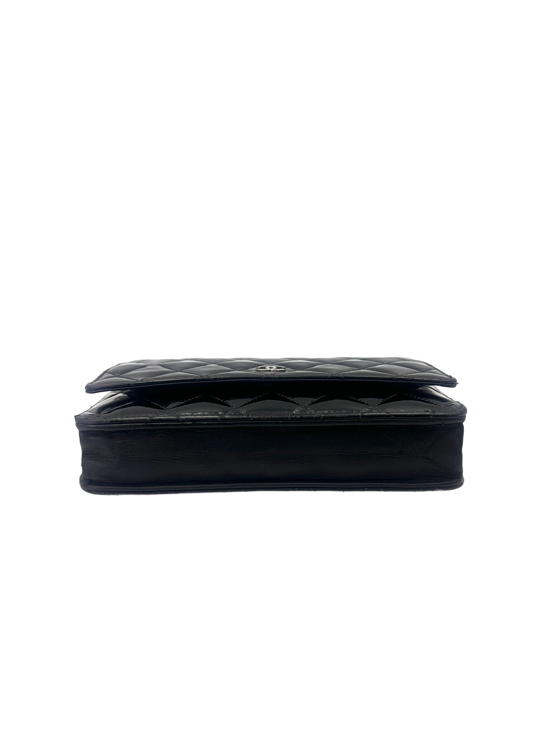 Chanel Black Quilted Patent Leather Wallet On Chain(18***66) CC1995