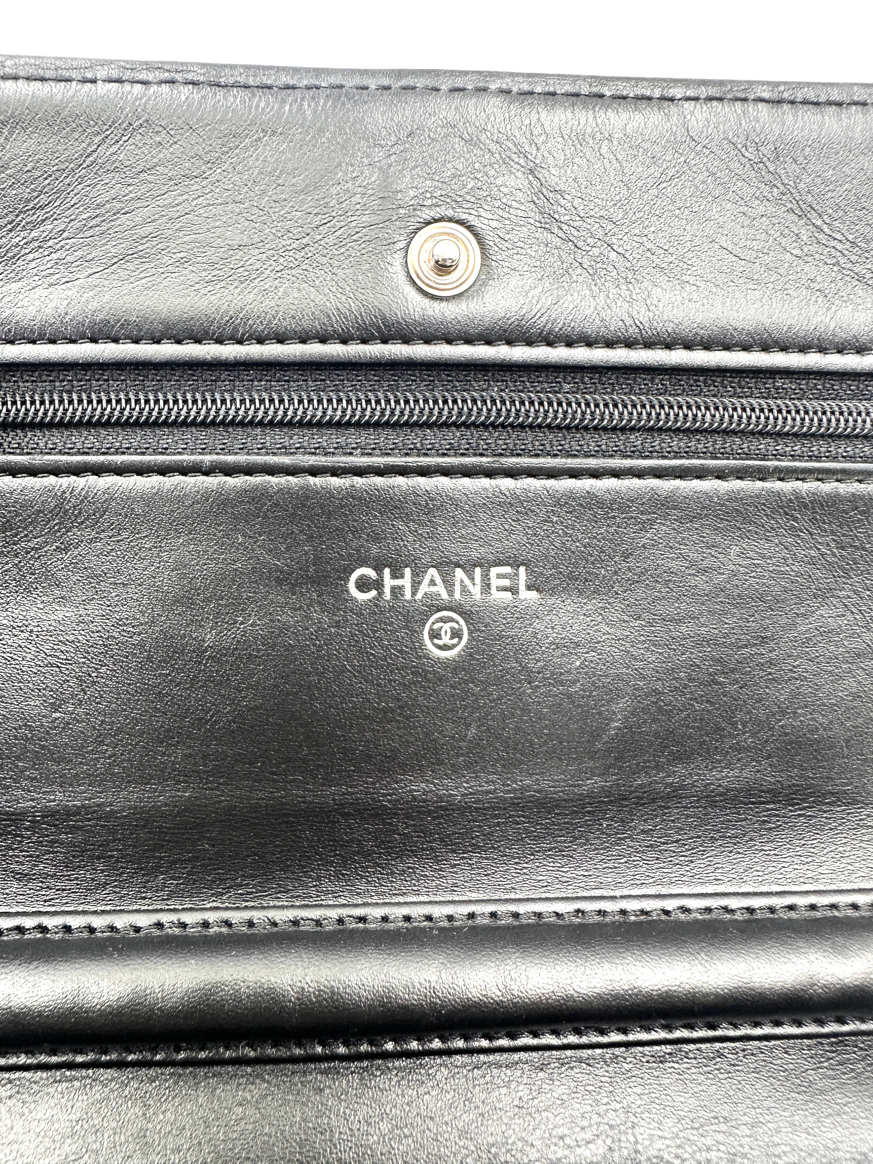 Chanel Black Quilted Patent Leather Wallet On Chain(18***66) CC1995