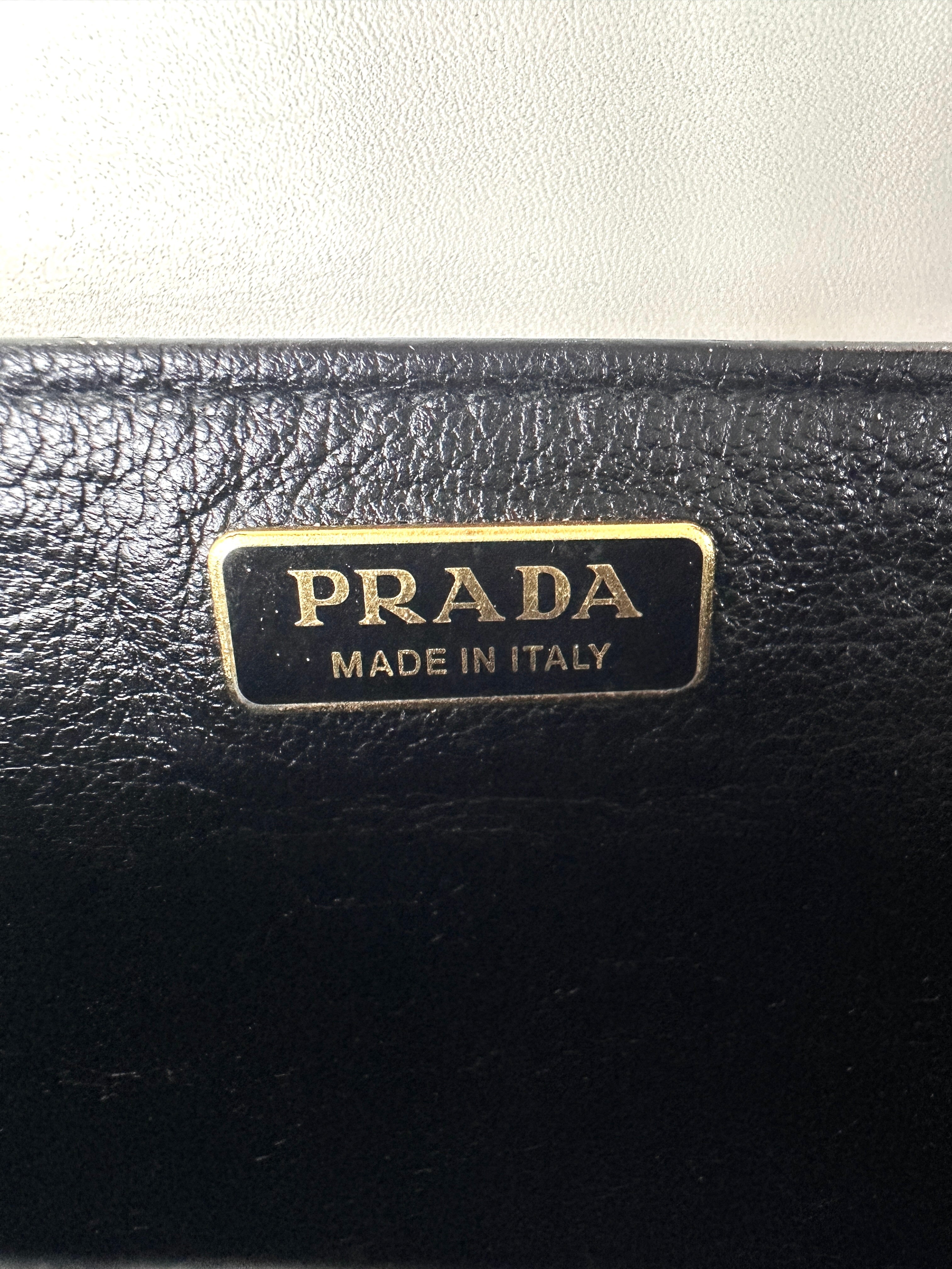 Prada Cahier Black/White Saffiano Leather Shoulder Bag With Gold Hardware PR358
