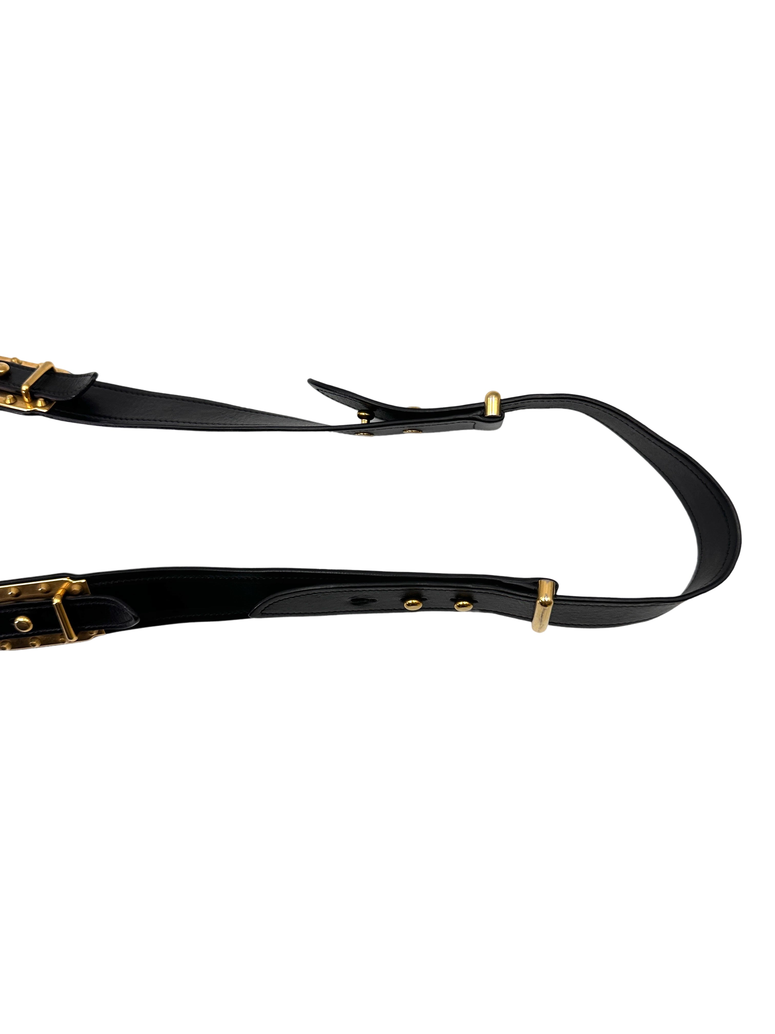 Prada Cahier Black/White Saffiano Leather Shoulder Bag With Gold Hardware PR358