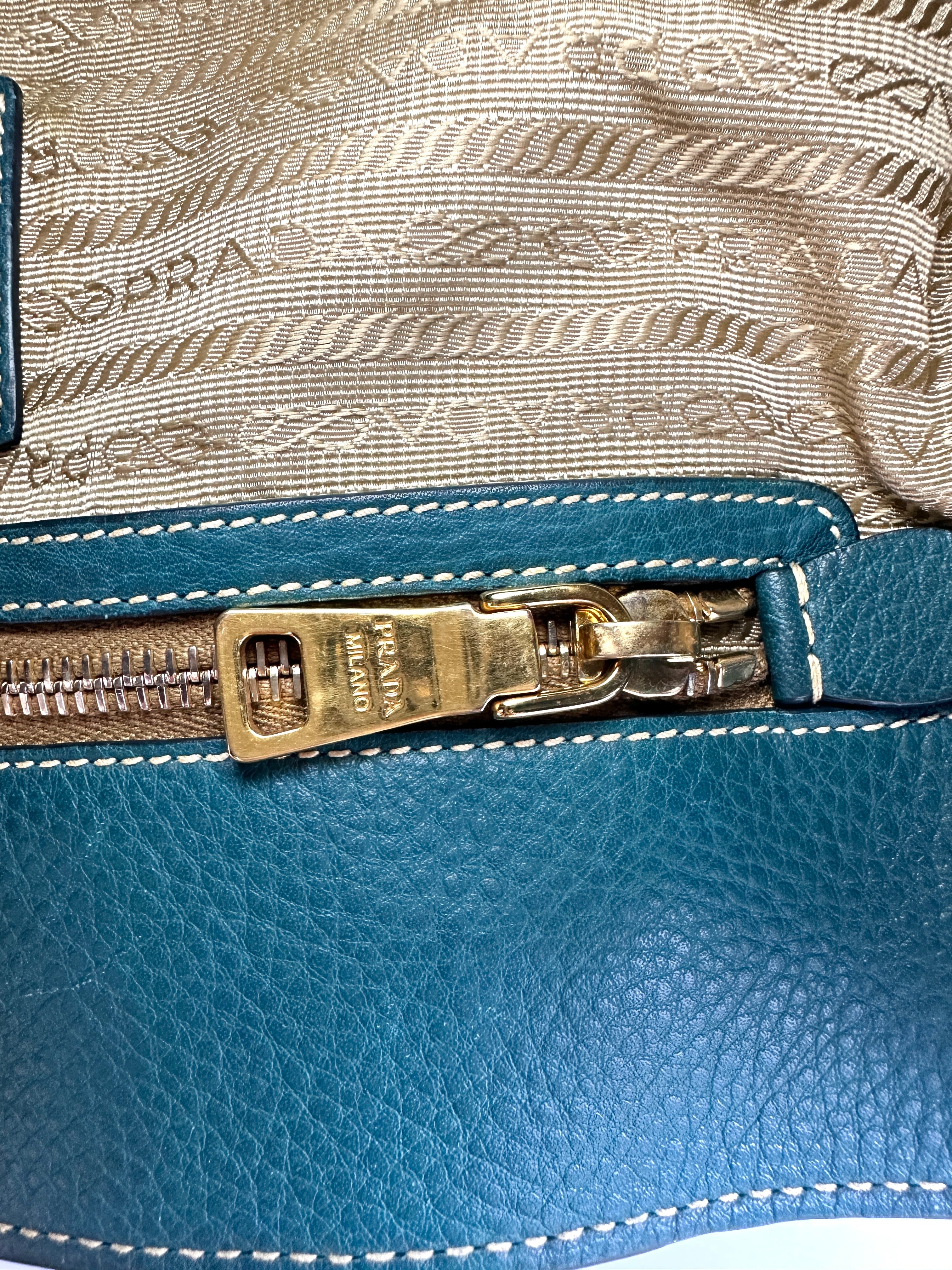 Prada Vitello Daino Green Leather Handle Bag PR359
