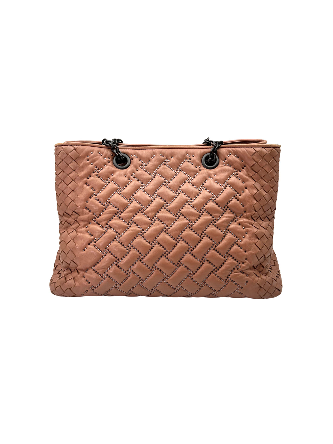 Bottega Veneta Pink Intrecciato Studded Leather Handle Bag BV131