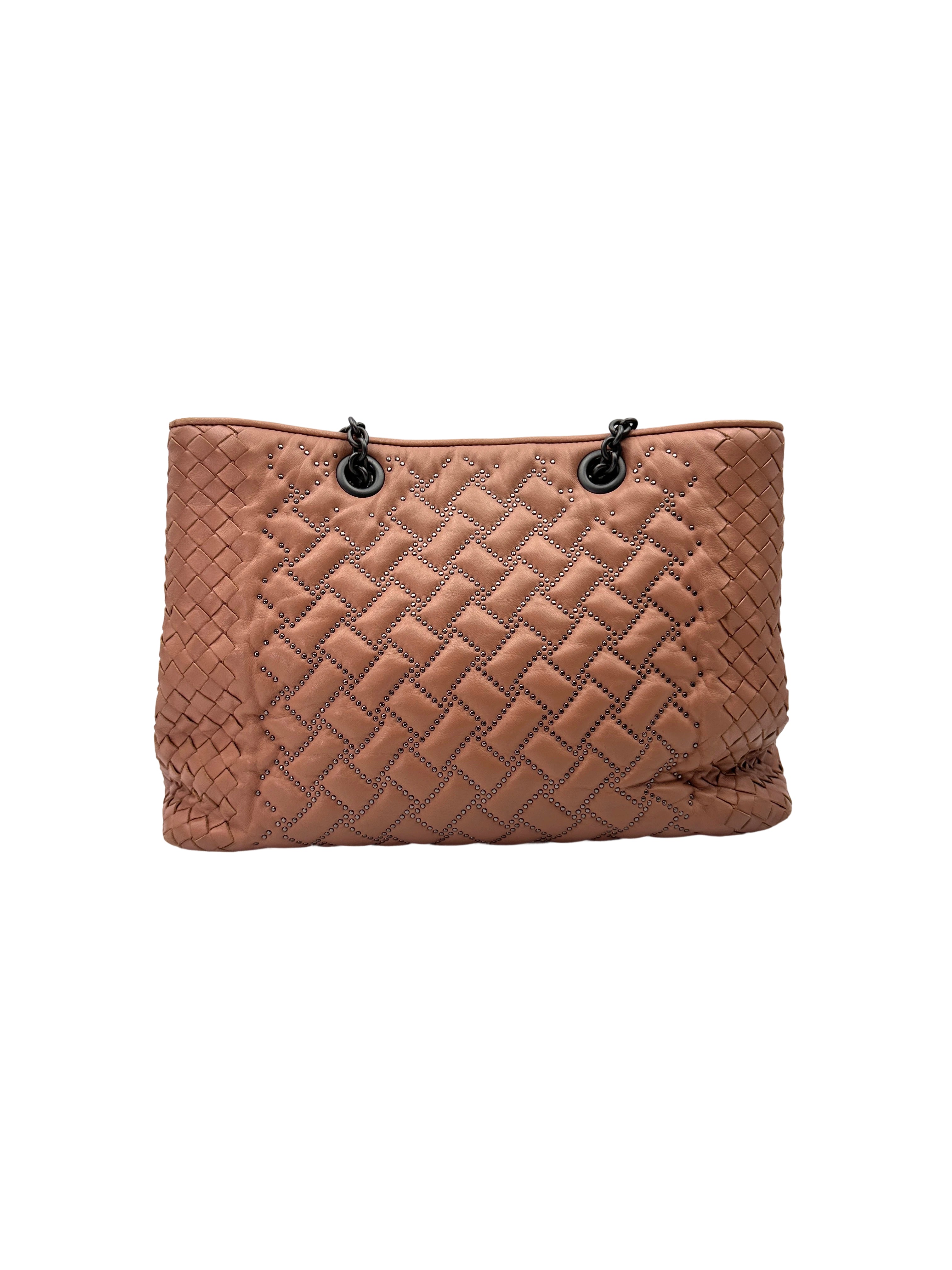 Bottega Veneta Pink Intrecciato Studded Leather Handle Bag BV131