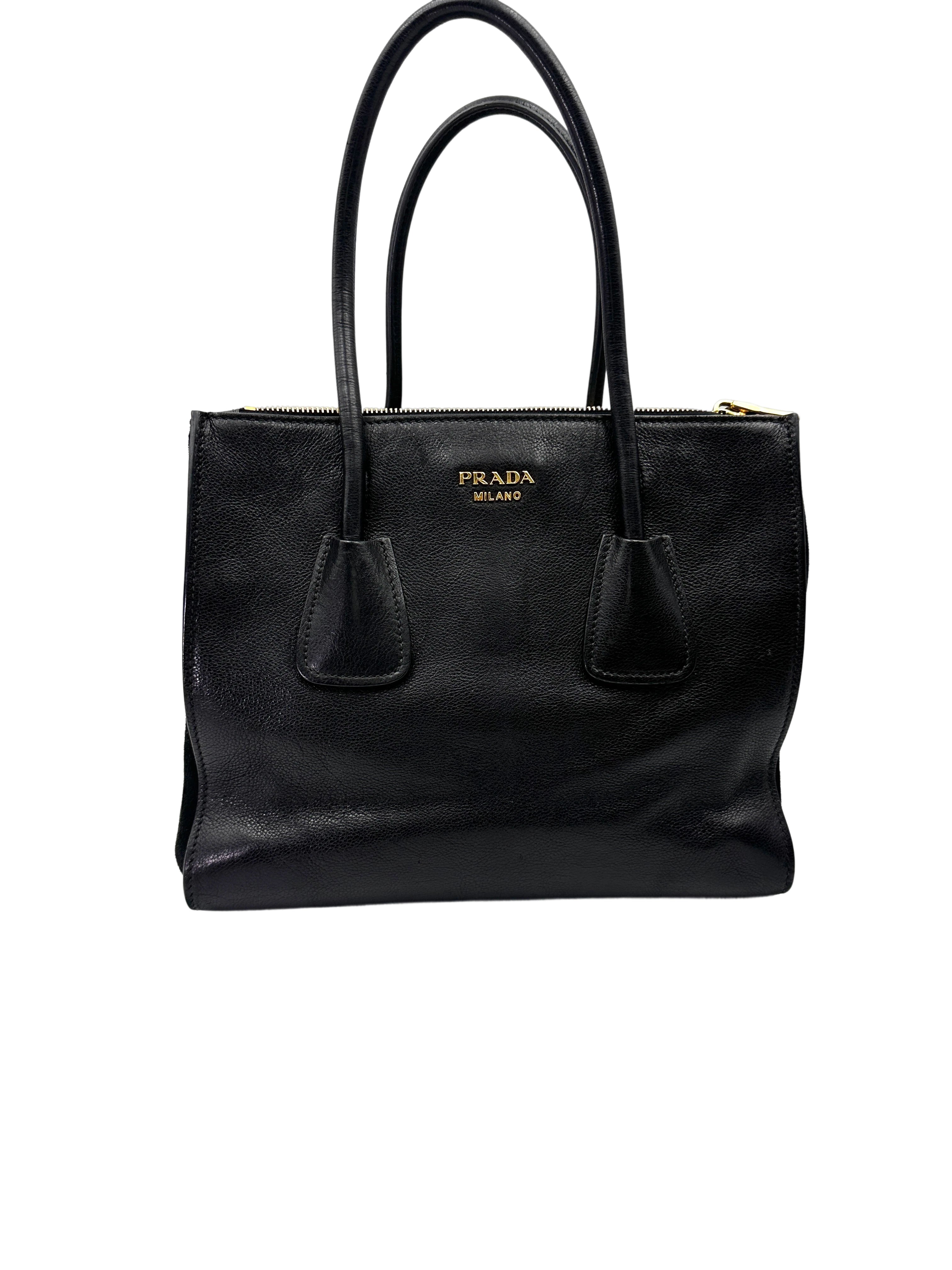 Prada 2Way Black Leather Handle Bag PR362