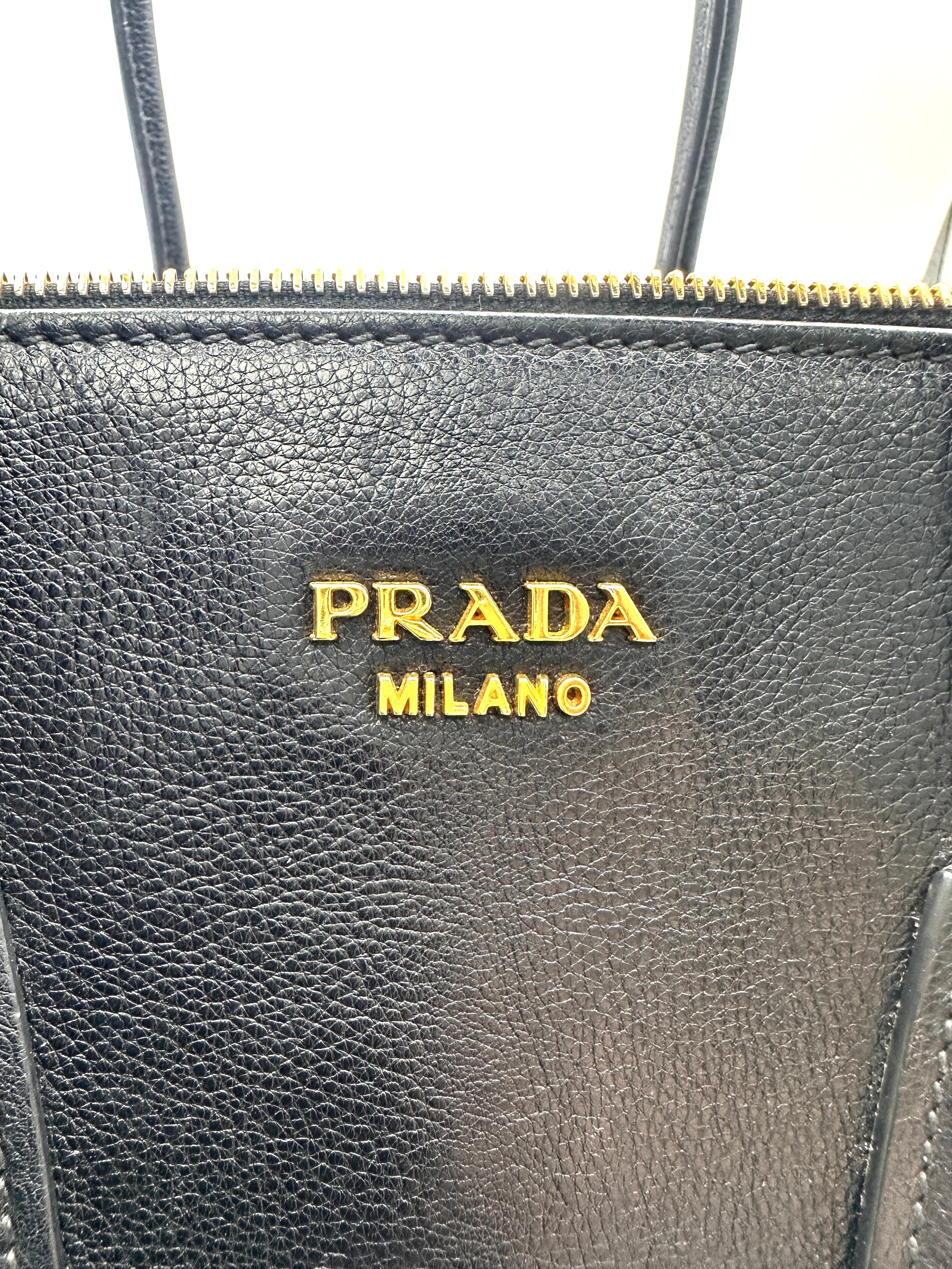 Prada 2Way Black Leather Handle Bag PR362