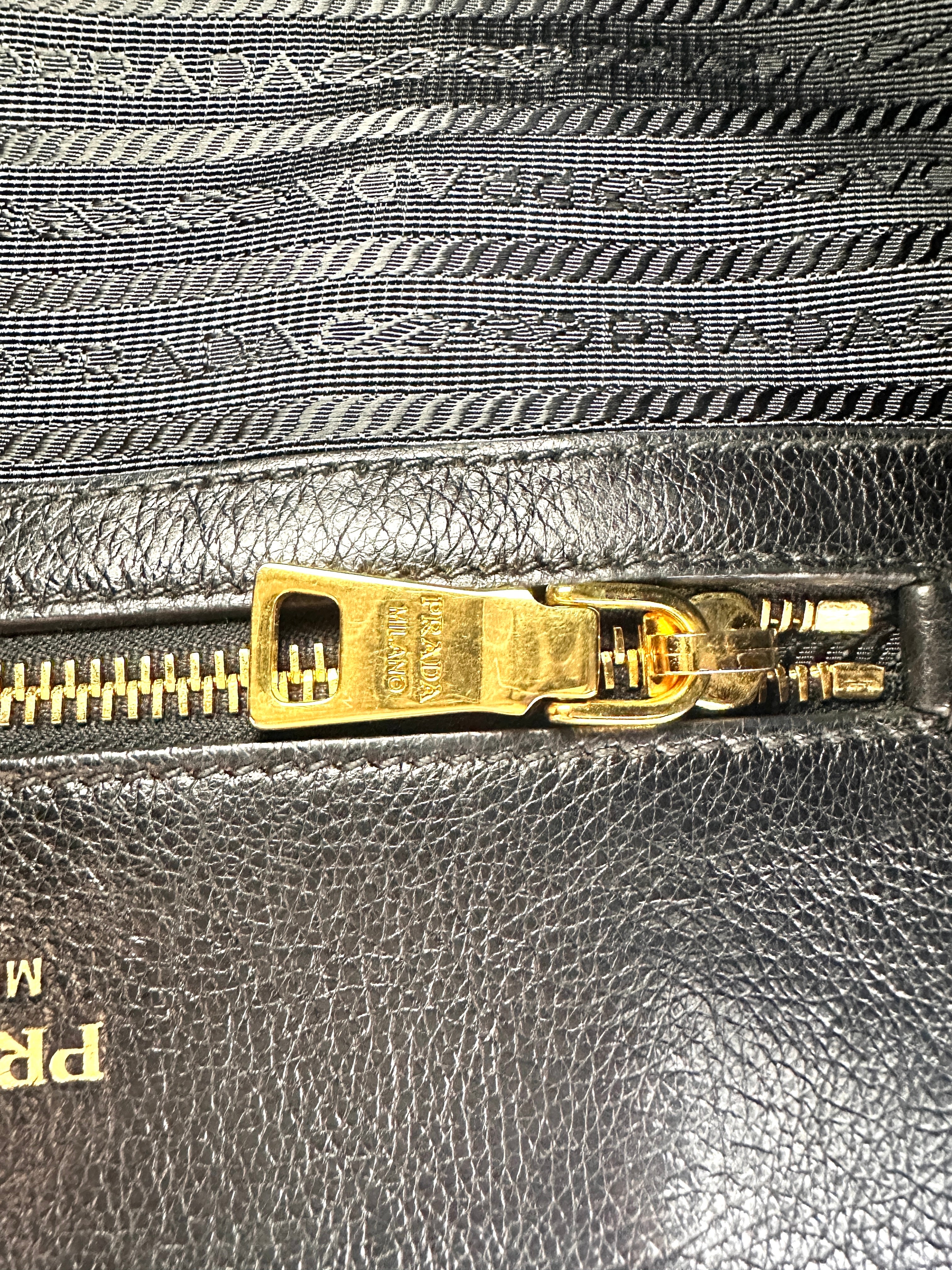 Prada 2Way Black Leather Handle Bag PR362