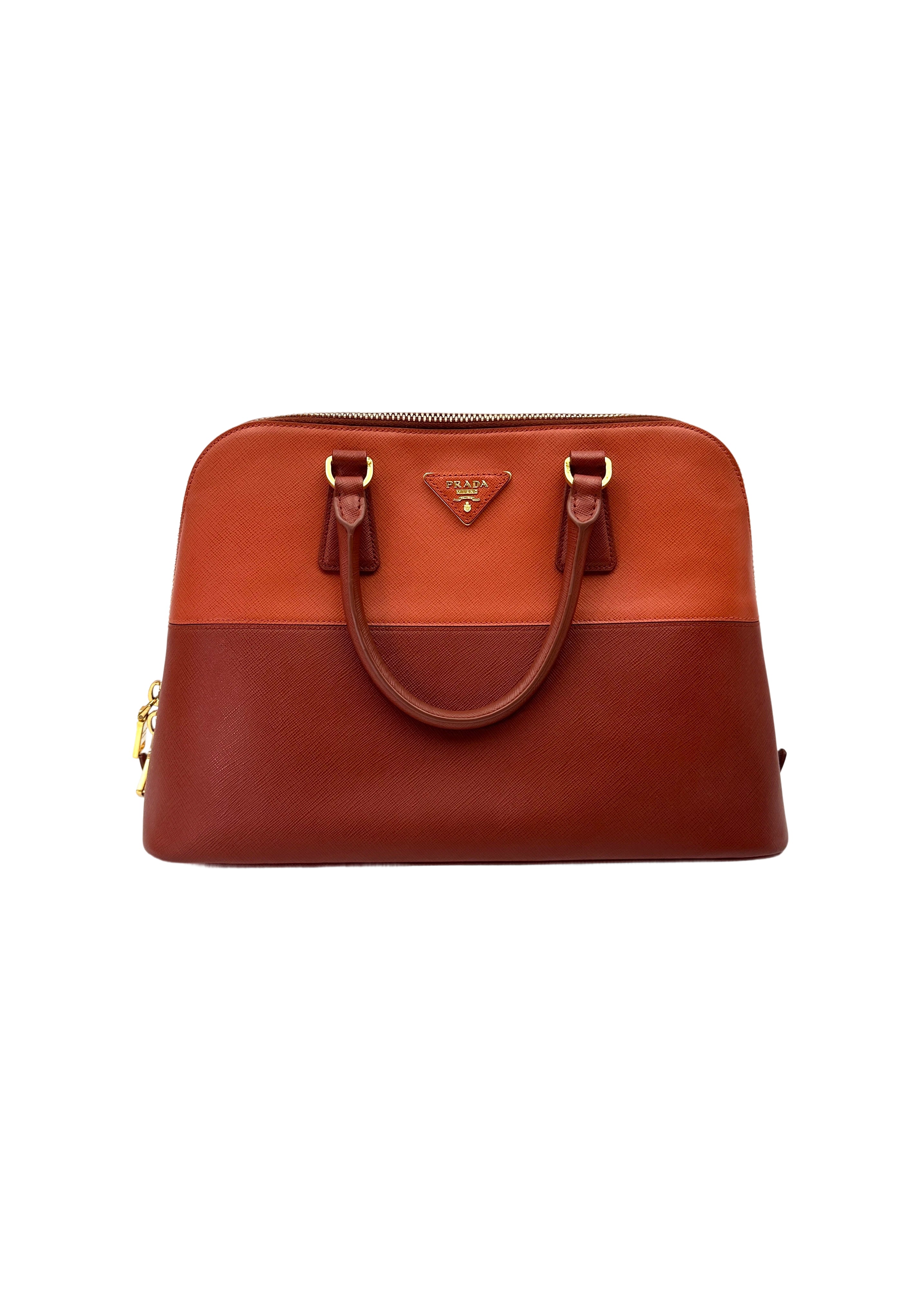 Prada Bicolor Orange Saffiano Leather Handle Bag PR361