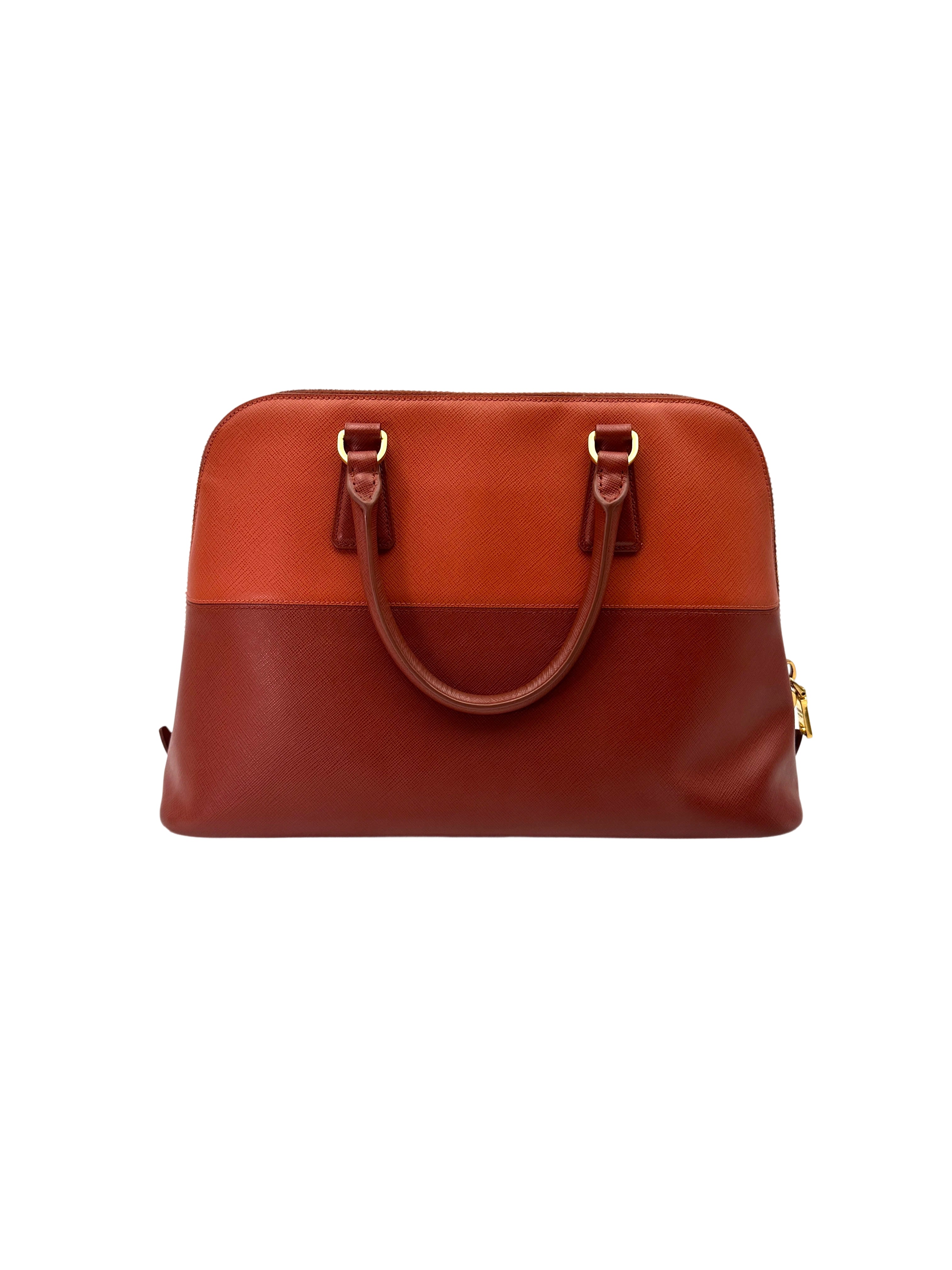 Prada Bicolor Orange Saffiano Leather Handle Bag PR361