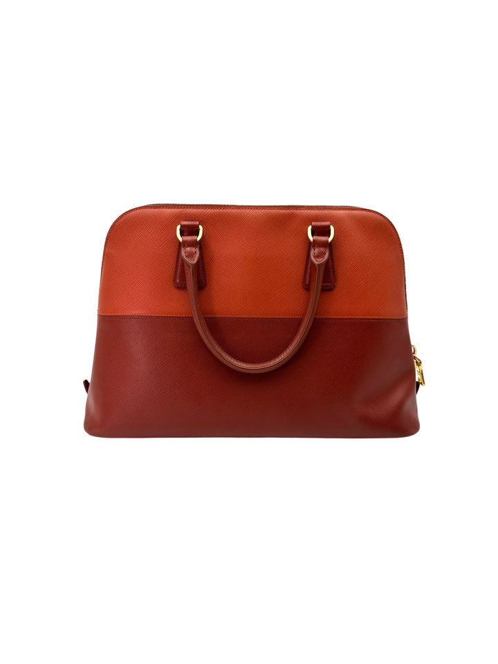 Prada Bicolor Orange Saffiano Leather Handle Bag PR361