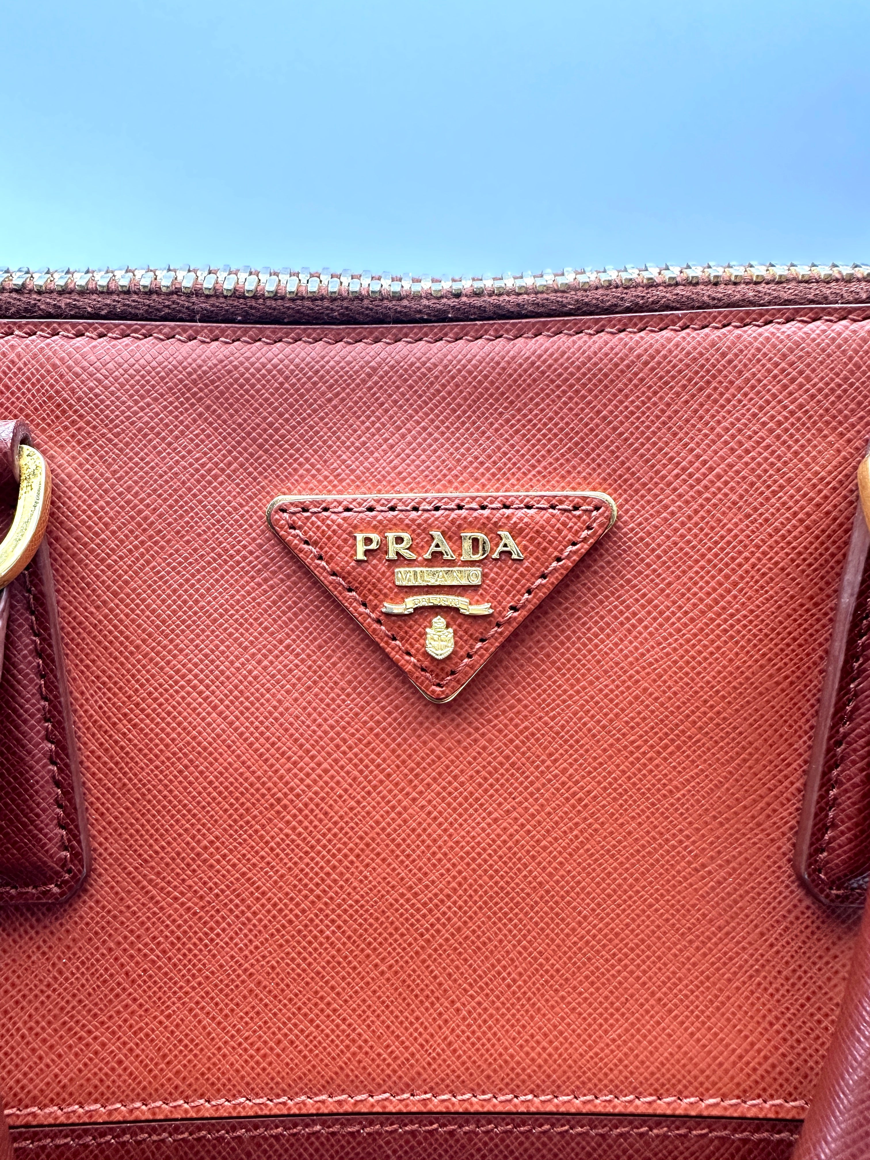 Prada Bicolor Orange Saffiano Leather Handle Bag PR361