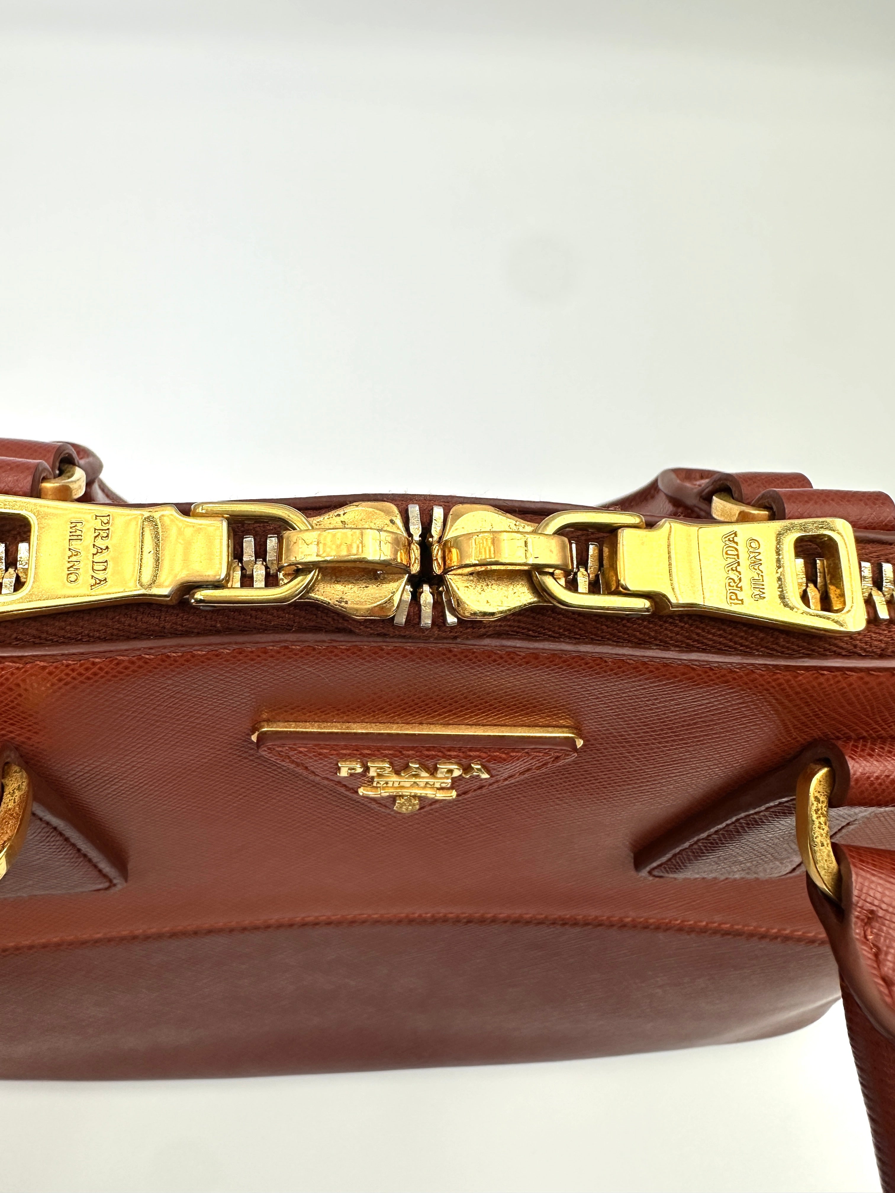 Prada Bicolor Orange Saffiano Leather Handle Bag PR361