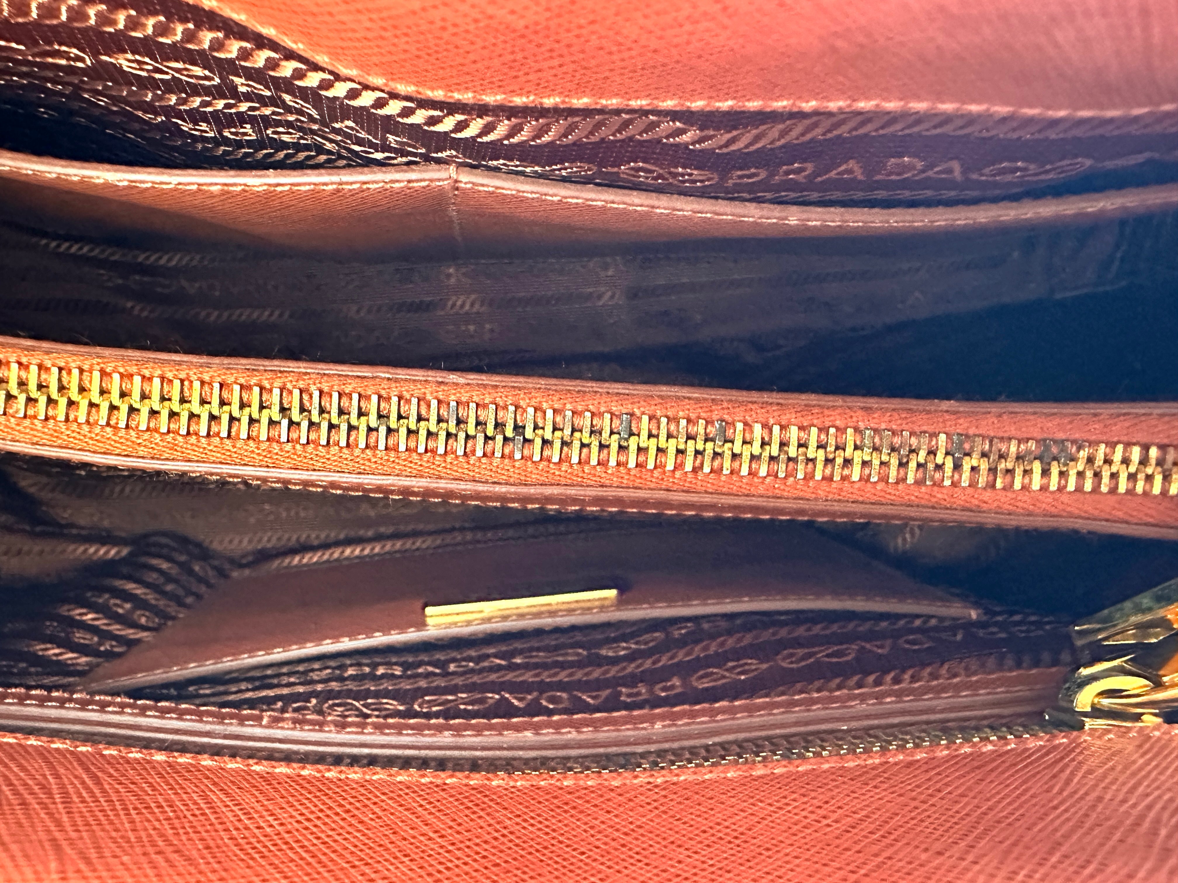 Prada Bicolor Orange Saffiano Leather Handle Bag PR361
