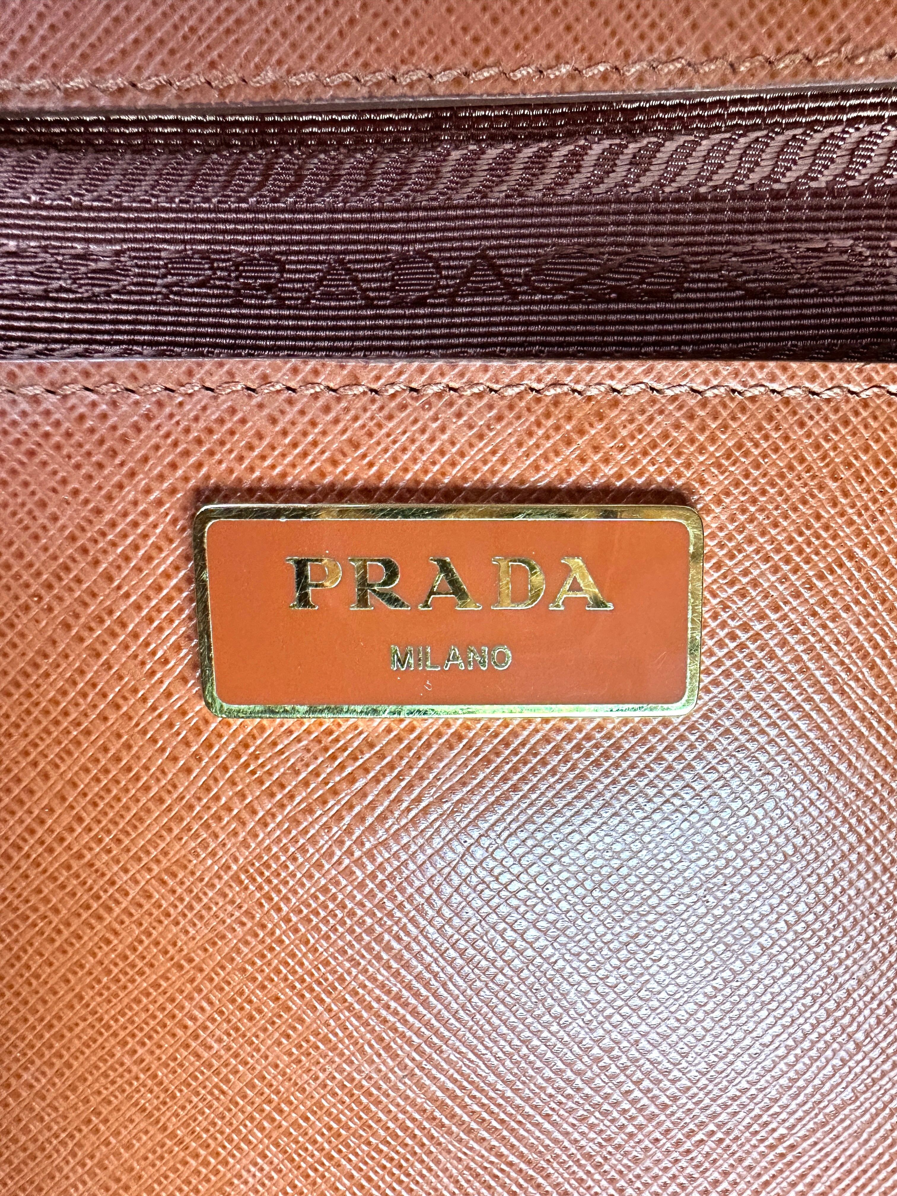 Prada Bicolor Orange Saffiano Leather Handle Bag PR361